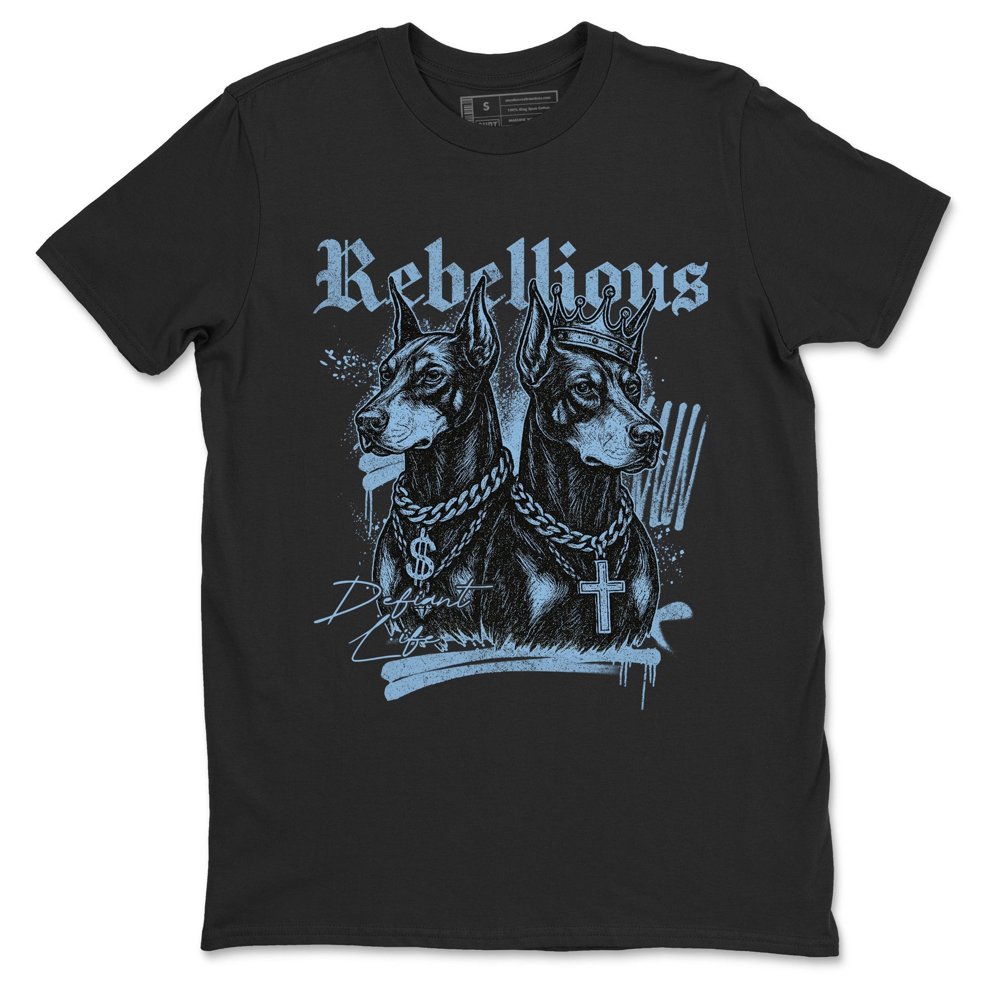 Rebellious sneaker match t-shirt styled to complete your fit with the Air Foamposite One Psychic Blue sneakers, shown in Black 2.