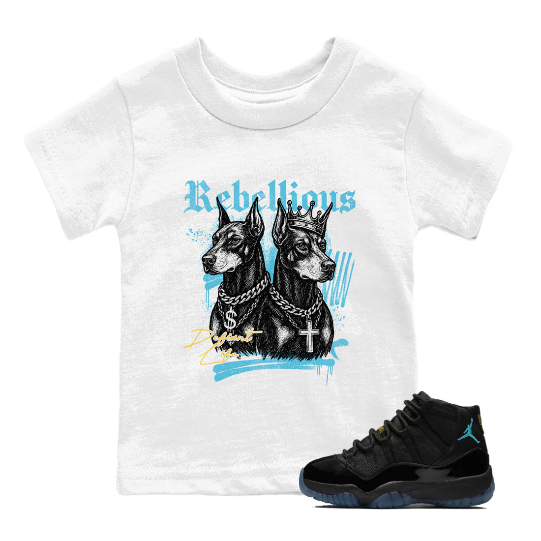 Sneaker Threads – Sneaker Tees To Match Air Jordan 11 Retro Gamma – Rebellious Youth Graphic Tee White 1. Perfect for Jordan releases 2025 colorways.