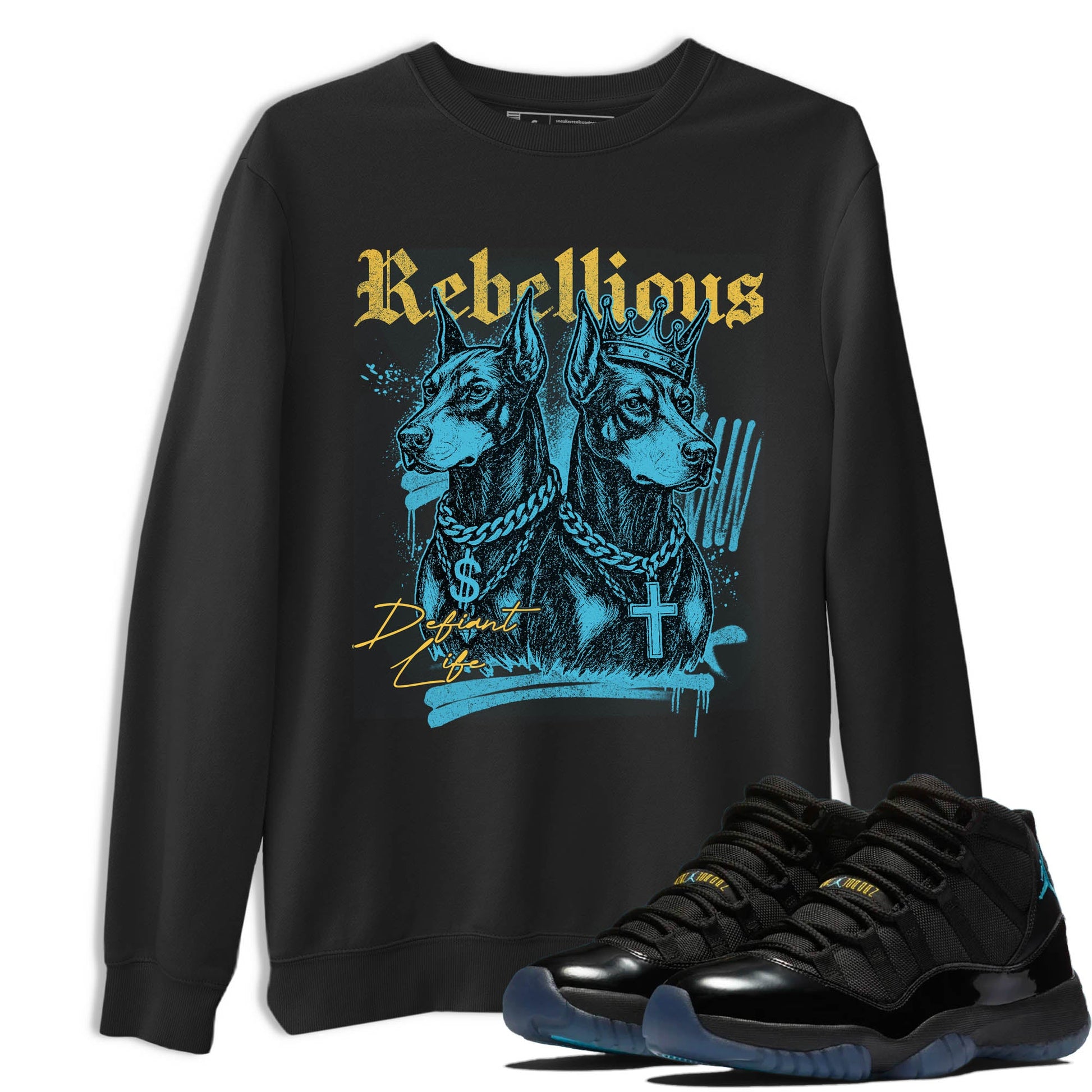 Sneaker Threads – Sneaker Tees To Match Air Jordan 11 Retro Gamma – Rebellious Graphic Tee Black 1. Perfect for Jordan releases 2025 colorways.