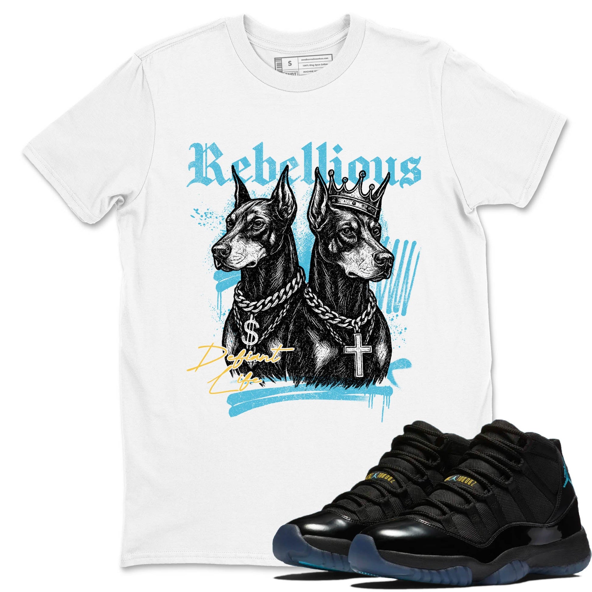 Sneaker Threads – Sneaker Tees To Match Air Jordan 11 Retro Gamma – Rebellious Graphic Tee White 1. Perfect for Jordan releases 2025 colorways.