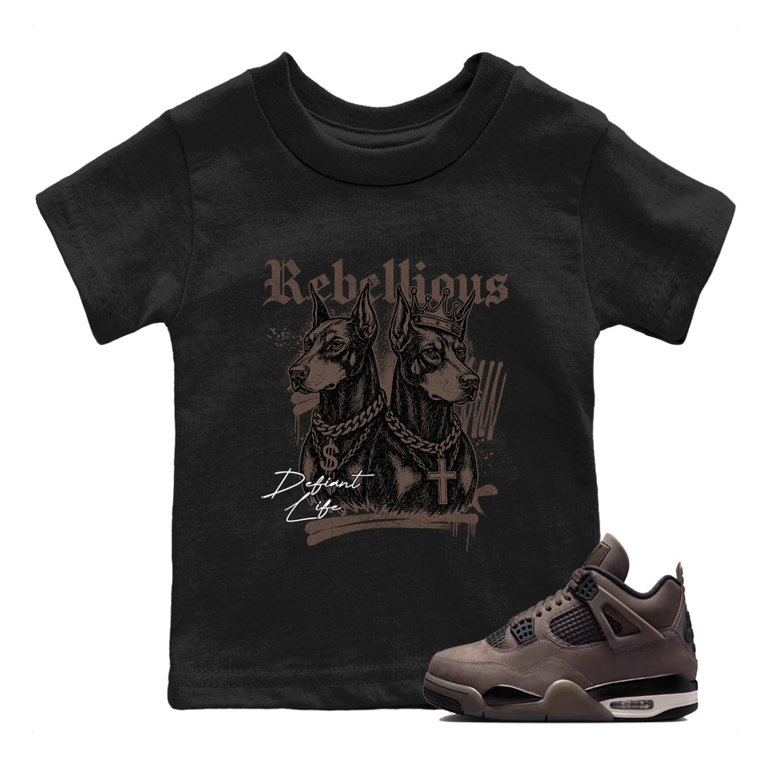 Sneaker match tees – Sneaker Tees To Match Air Jordan 4 Cave Stone Shoes – Rebellious Kids T-Shirt Black 1
