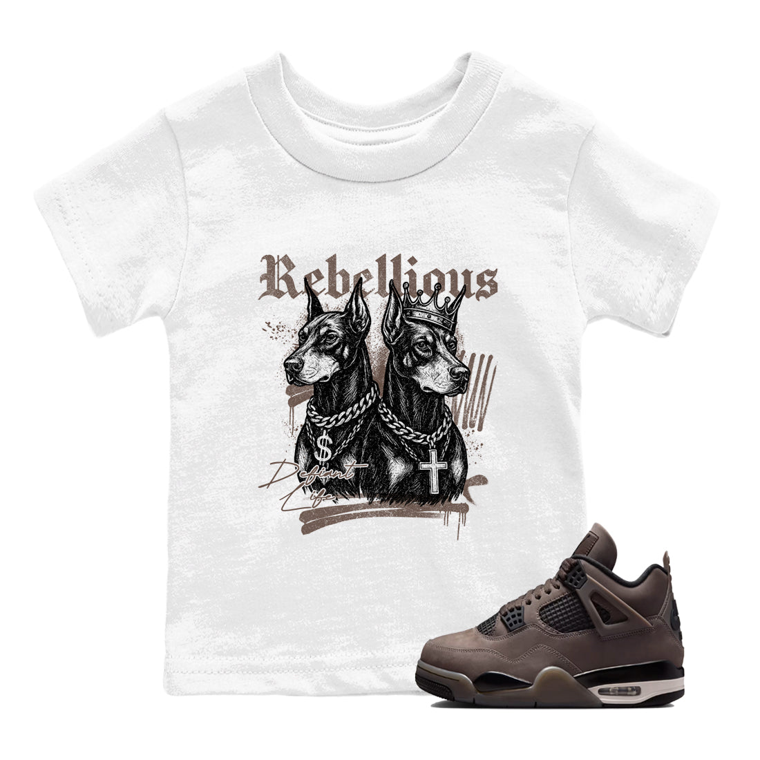 Sneaker match tees – Sneaker Tees To Match Air Jordan 4 Cave Stone Shoes – Rebellious Kids T-Shirt White 1
