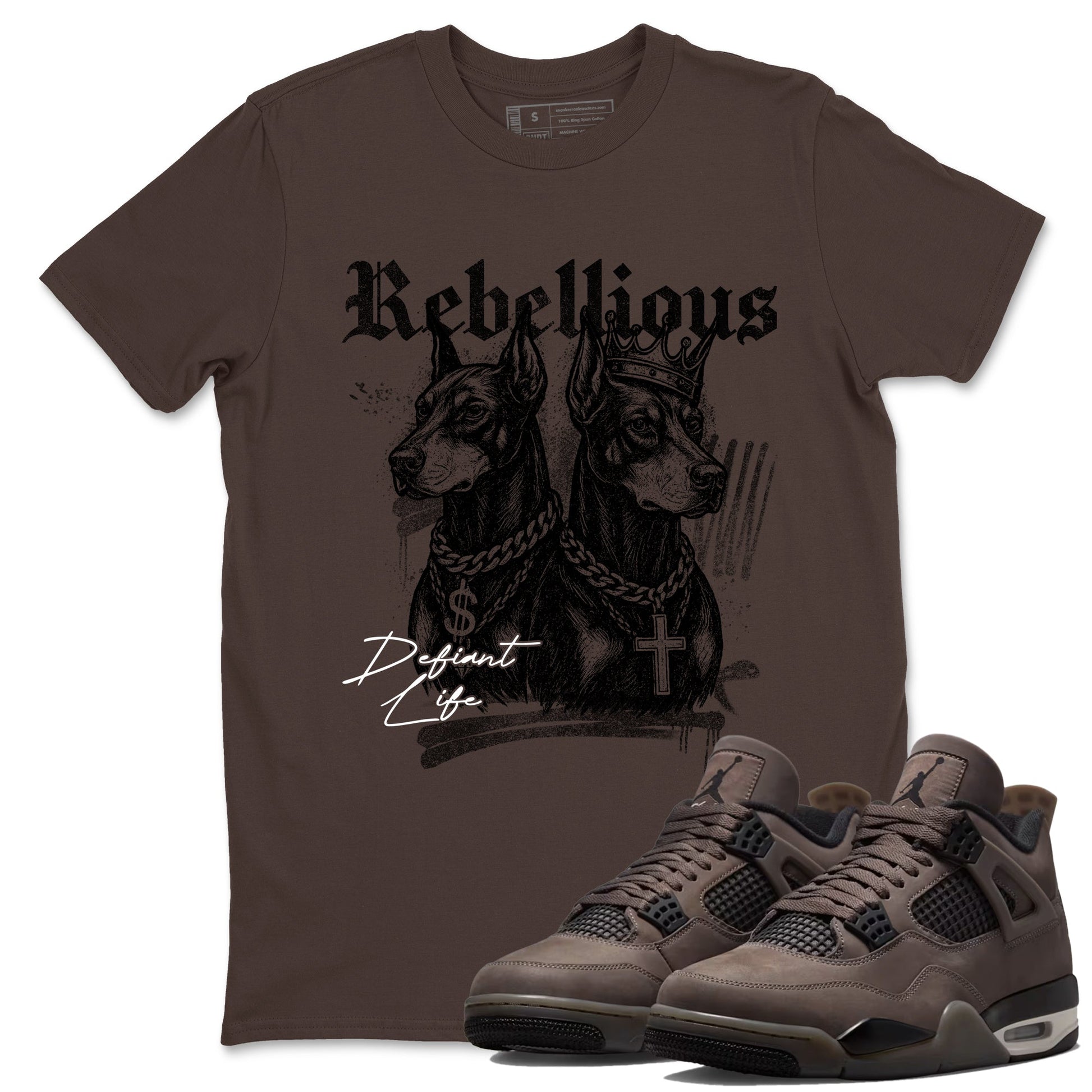 Sneaker match tees – Sneaker Tees To Match Air Jordan 4 Cave Stone Shoes – Rebellious Tee Dark Chocolate 1