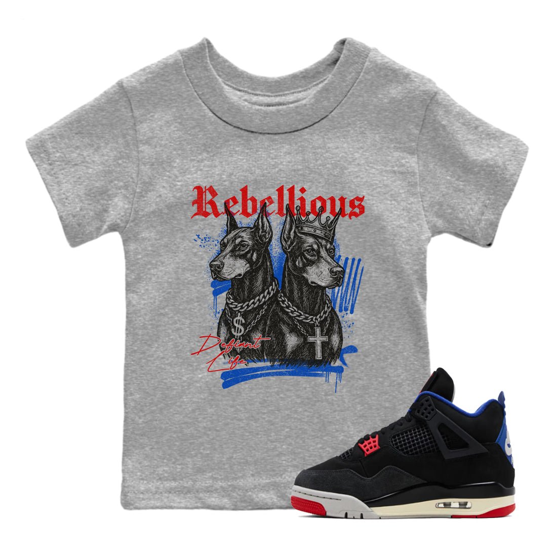 Sneaker match tees – Sneaker Tees To Match Air Jordan 4 Rare Air Shoes – Rebellious Kids T-Shirt Heather Grey 1