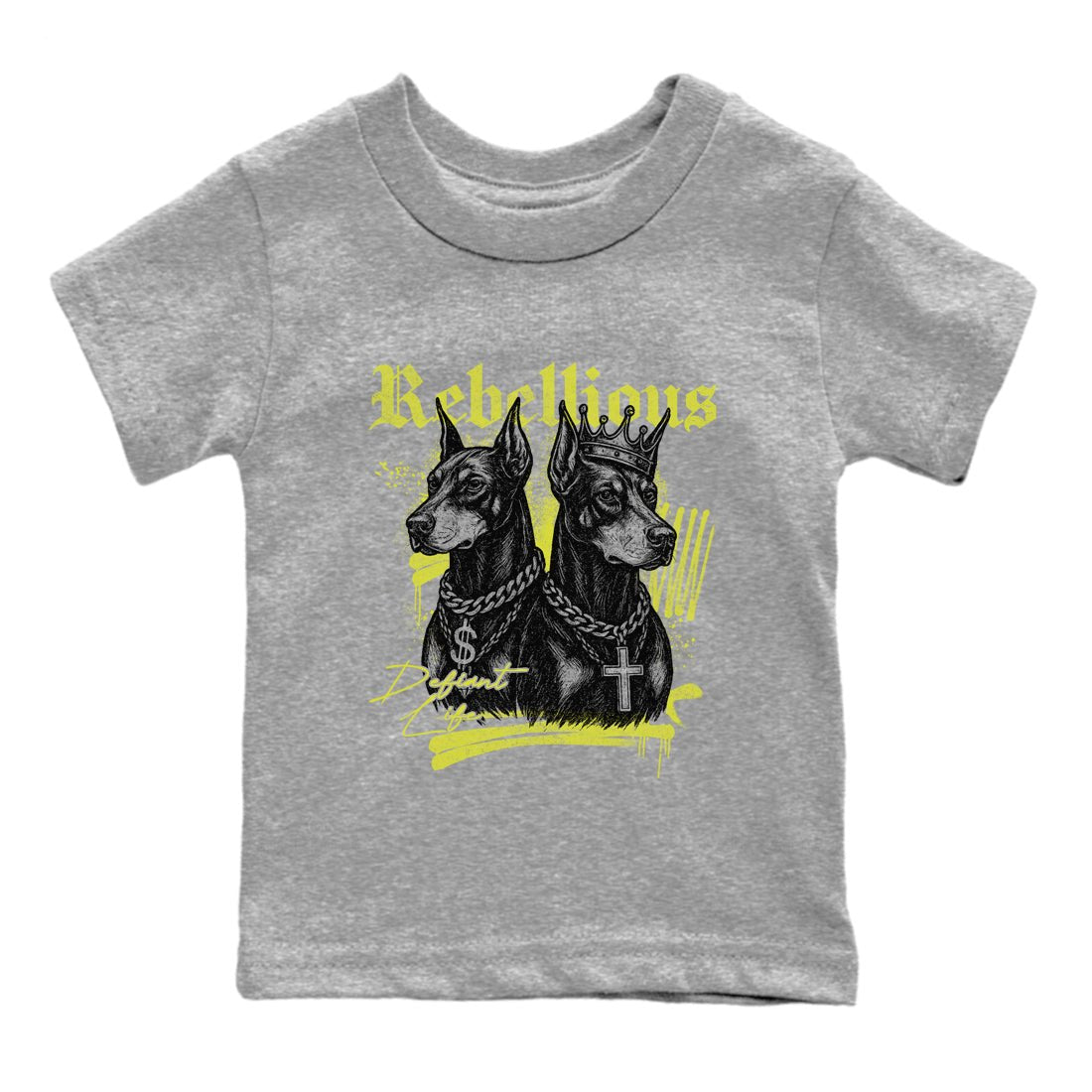 Rebellious baby and kids t-shirt crafted for little sneakerheads to shine with the Air Max 90 Cyber sneakers, displayed in Heather Grey 2.
