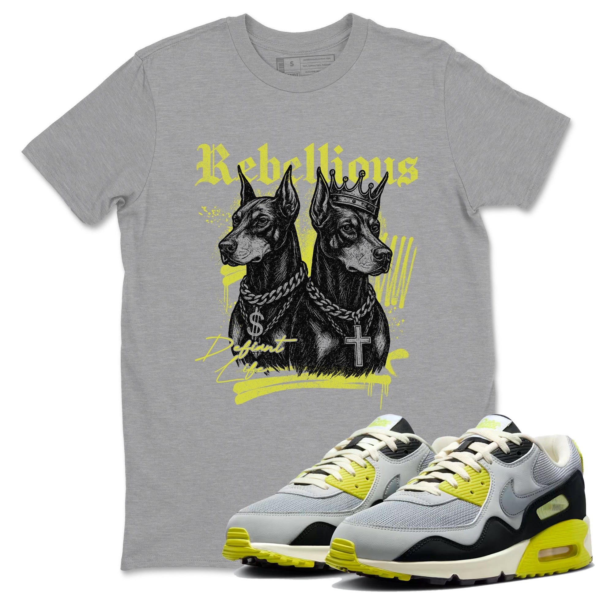 Rebellious sneaker match t-shirt styled to complete your fit with the Air Max 90 Cyber sneakers, shown in Heather Grey 1.