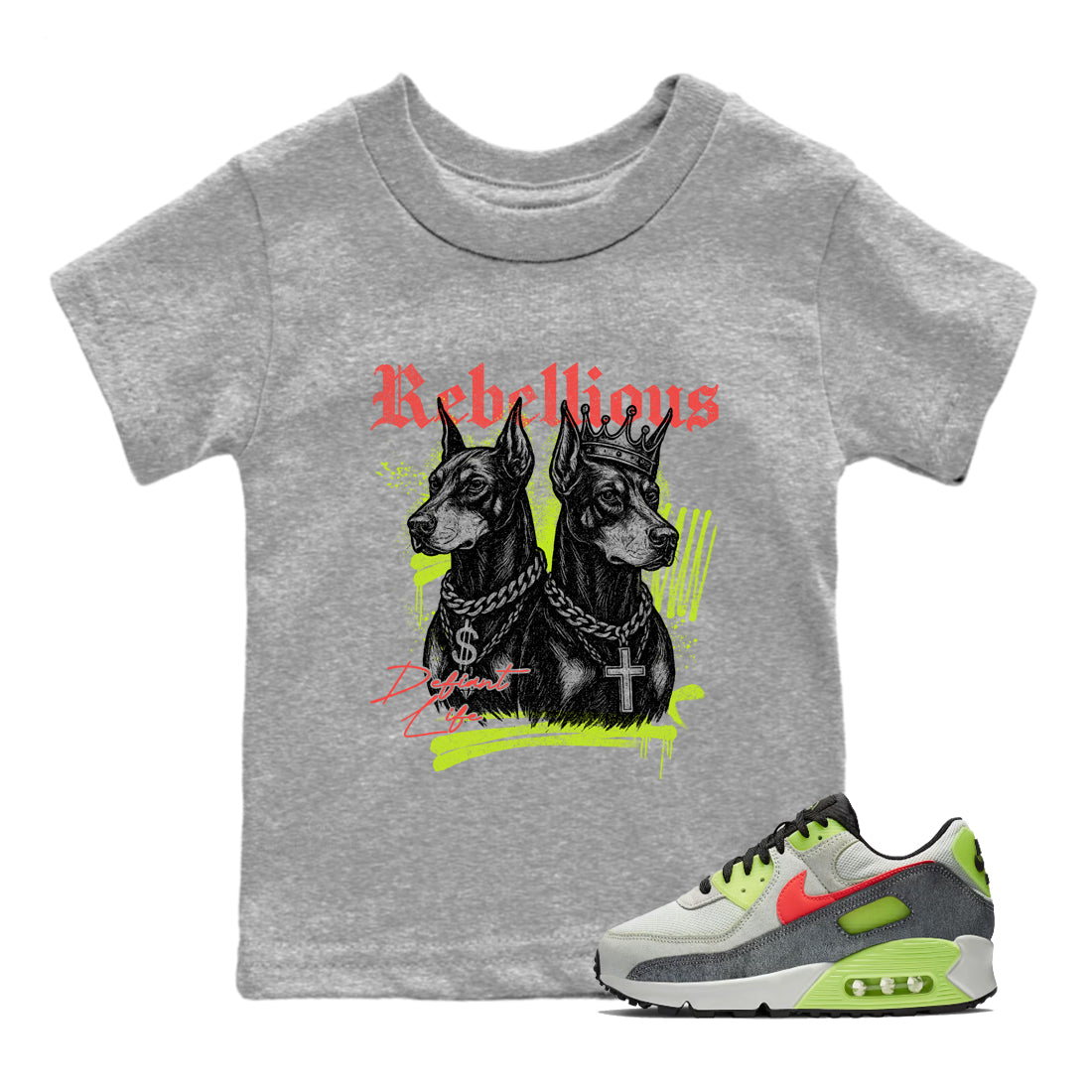 Sneaker Threads – Sneaker Tees To Match Air Max 90 Spruce Aura and Ghost Green – Rebellious Youth Graphic Tee Heather Grey 1. Perfect for Jordan releases 2025 colorways.