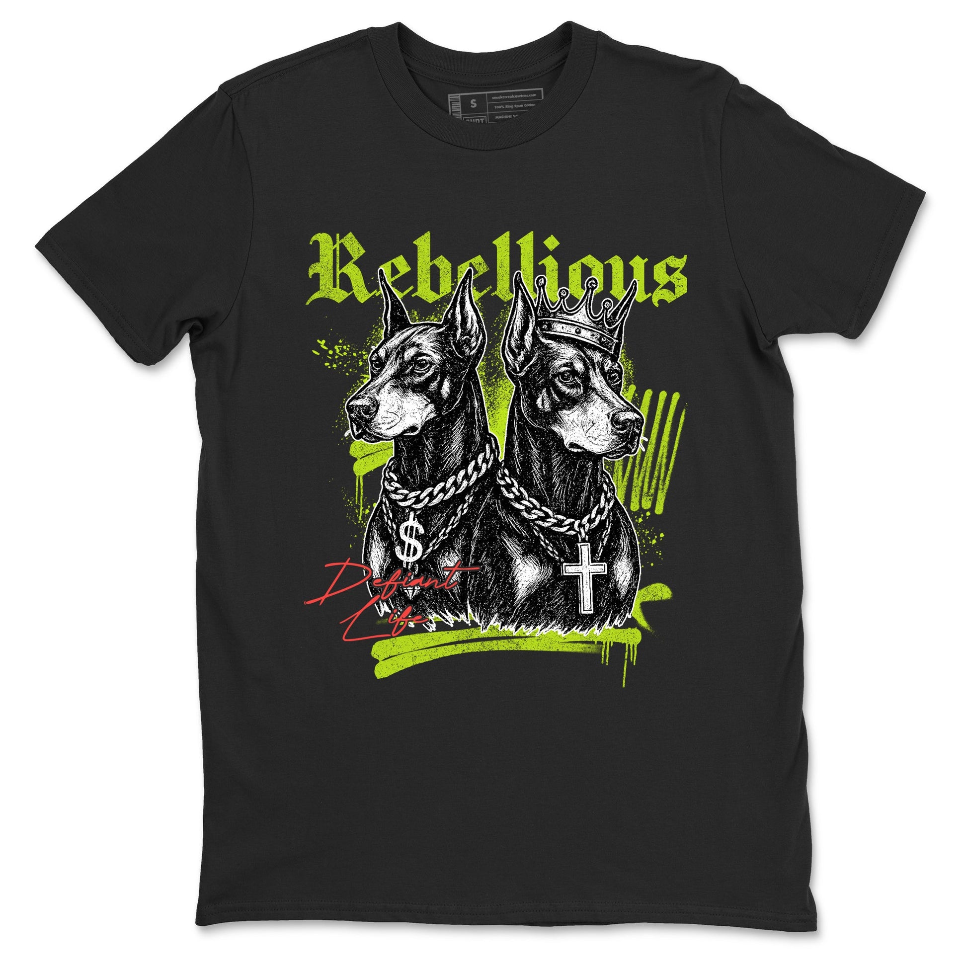 Sneaker Threads – Sneaker Tees To Match Air Max 90 Spruce Aura and Ghost Green – Rebellious Graphic Tee Black 2. Perfect for Jordan releases 2025 colorways.