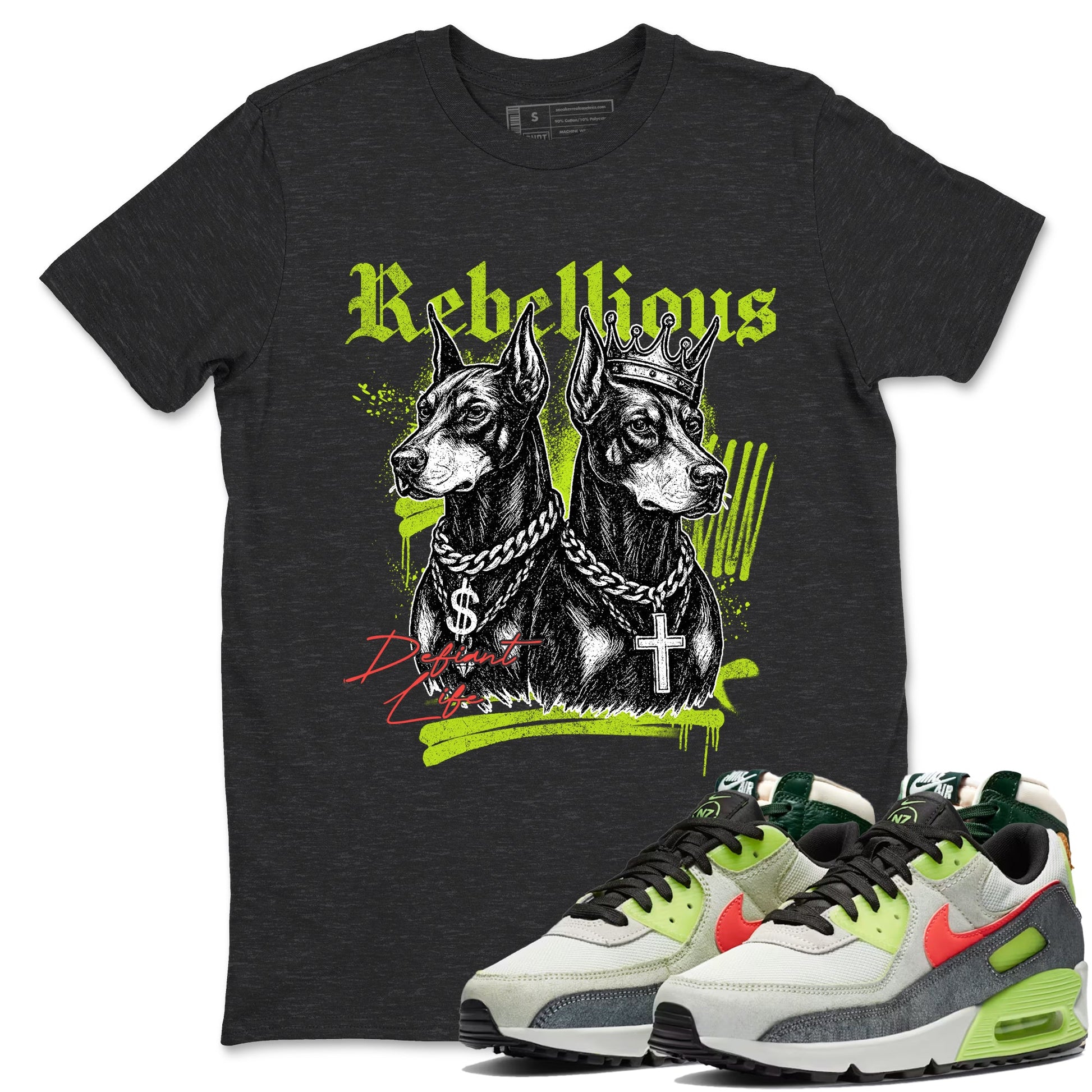 Sneaker Threads – Sneaker Tees To Match Air Max 90 Spruce Aura and Ghost Green – Rebellious Graphic Tee Charcoal Heather 1. Perfect for Jordan releases 2025 colorways.
