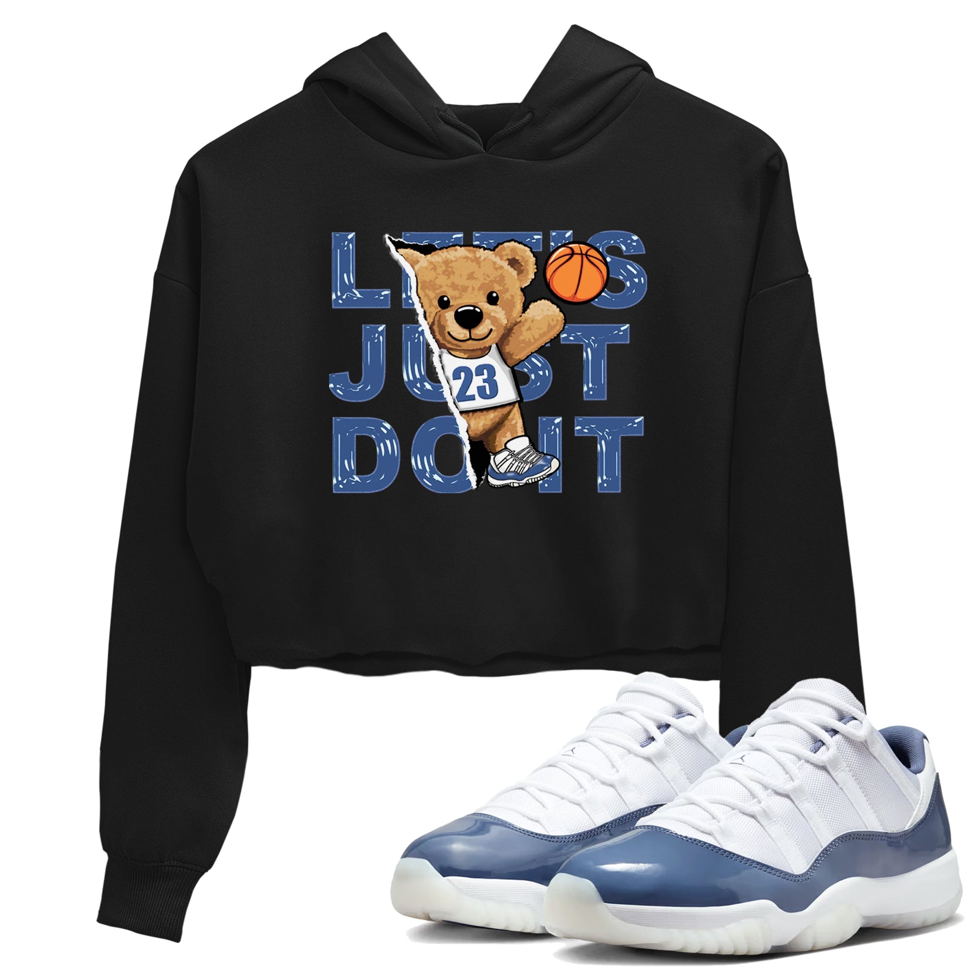 11s Diffused Blue shirts to match jordans Rip Out Bear sneaker match tees Air Jordan 11 Diffused Blue SNRT Sneaker Release Tees unisex cotton Black 1 Crop Shirts
