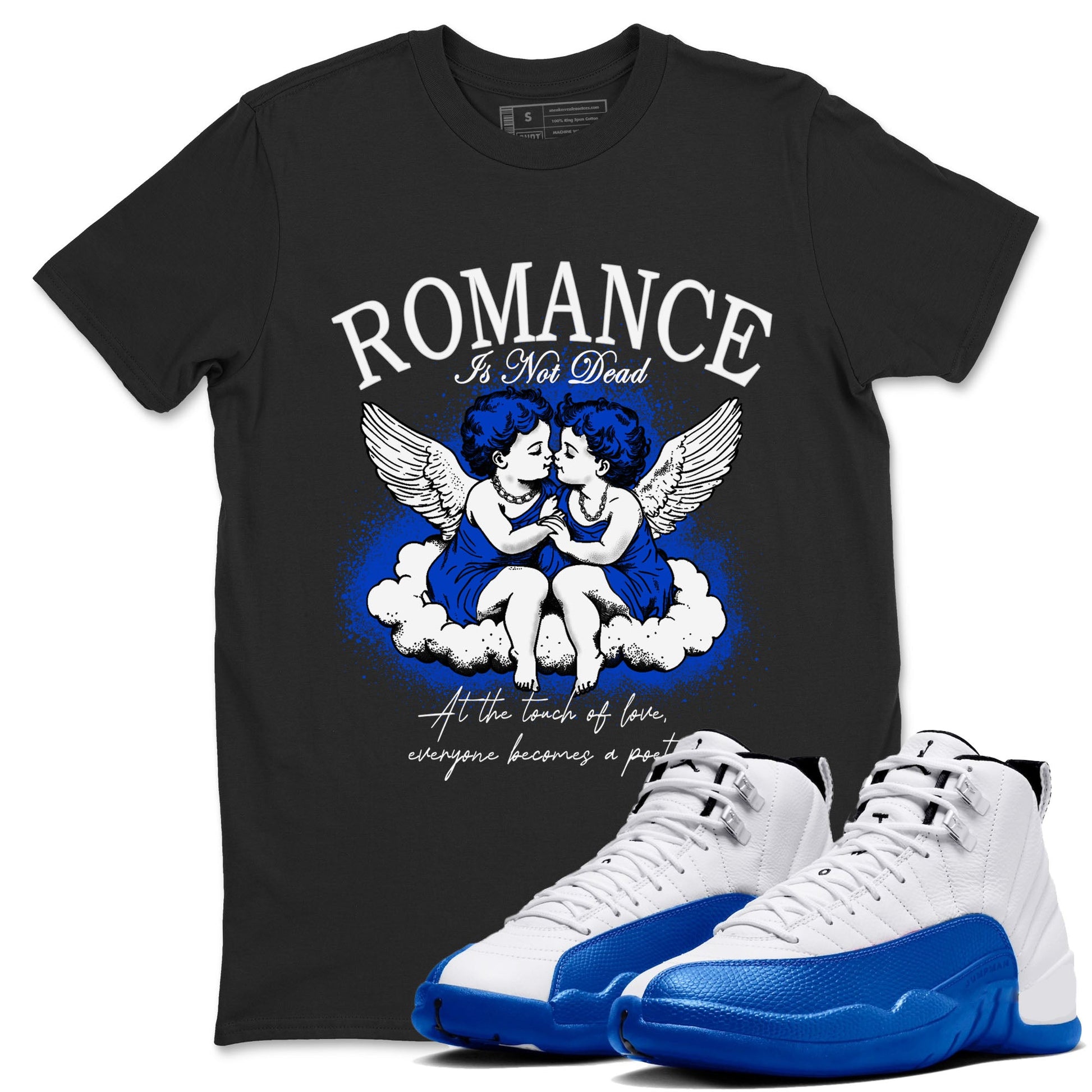 12s Blueberry shirts to match jordans Romance Is Not Dead best t shirts to wear with jordans Air Jordan 12 Retro Blueberry match shoes to clothes SNRT Sneaker Tees unisex cotton Black 1 shirts