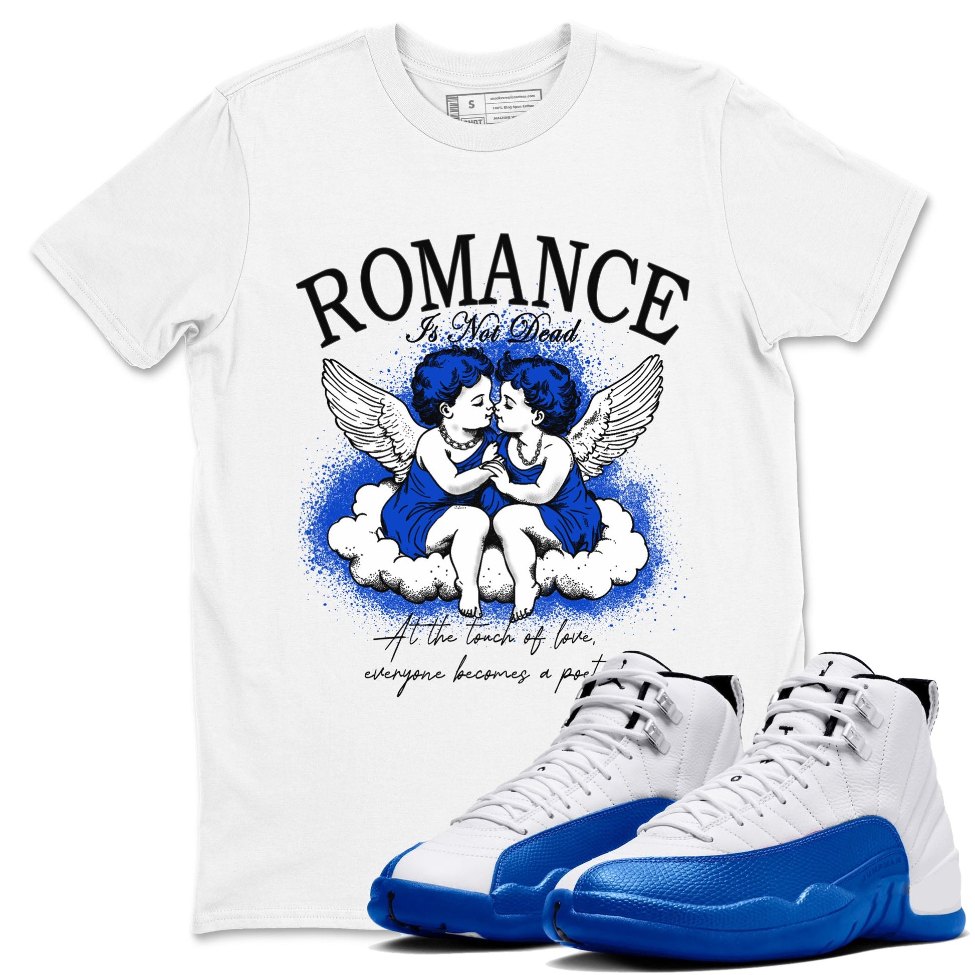 12s Blueberry shirts to match jordans Romance Is Not Dead best t shirts to wear with jordans Air Jordan 12 Retro Blueberry match shoes to clothes SNRT Sneaker Tees unisex cotton White 1 shirts