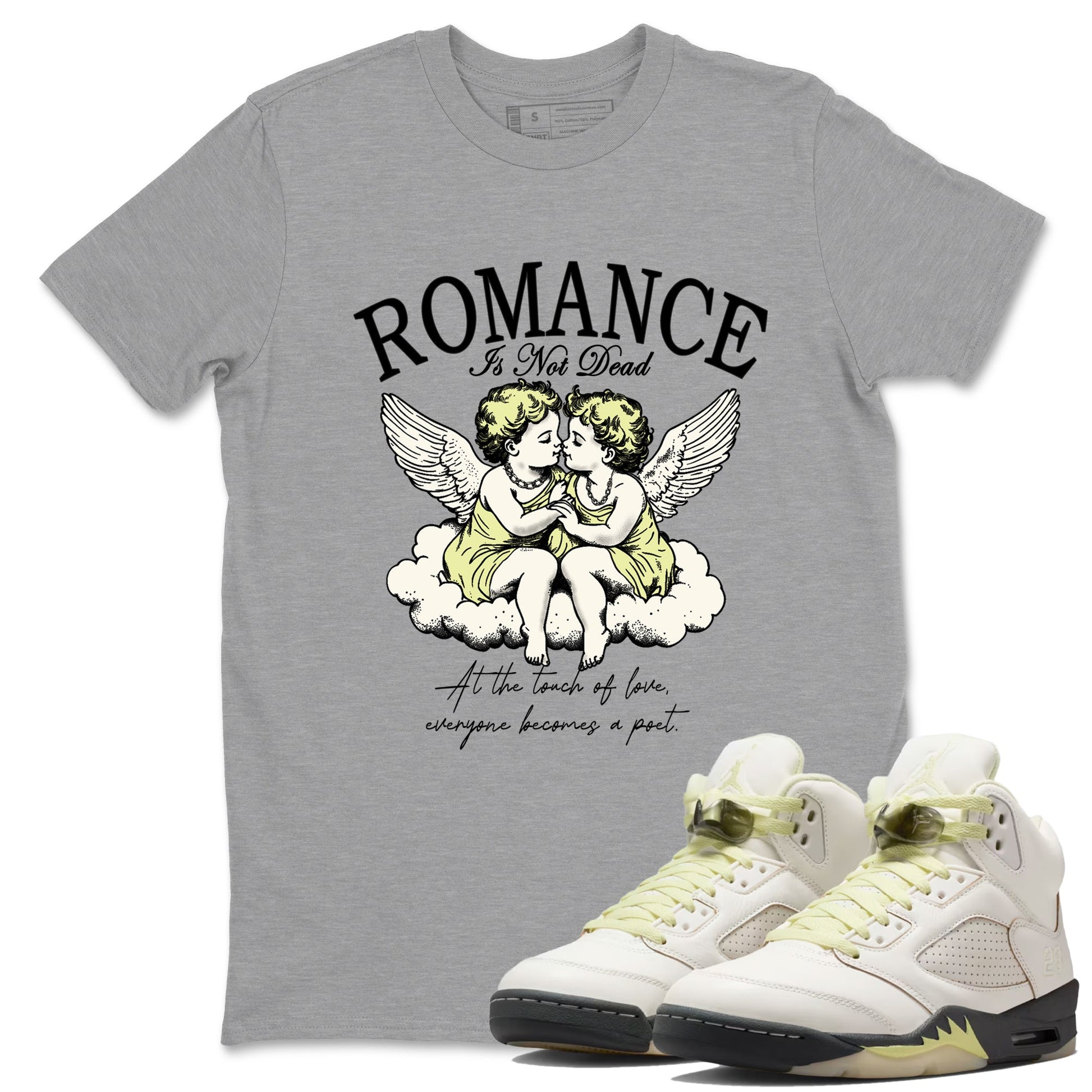 Sneaker match tees – Sneaker Tees To Match Air Jordan 5 Luminous Green Shoes – Romance Is Not Dead Tee Heather Grey 1