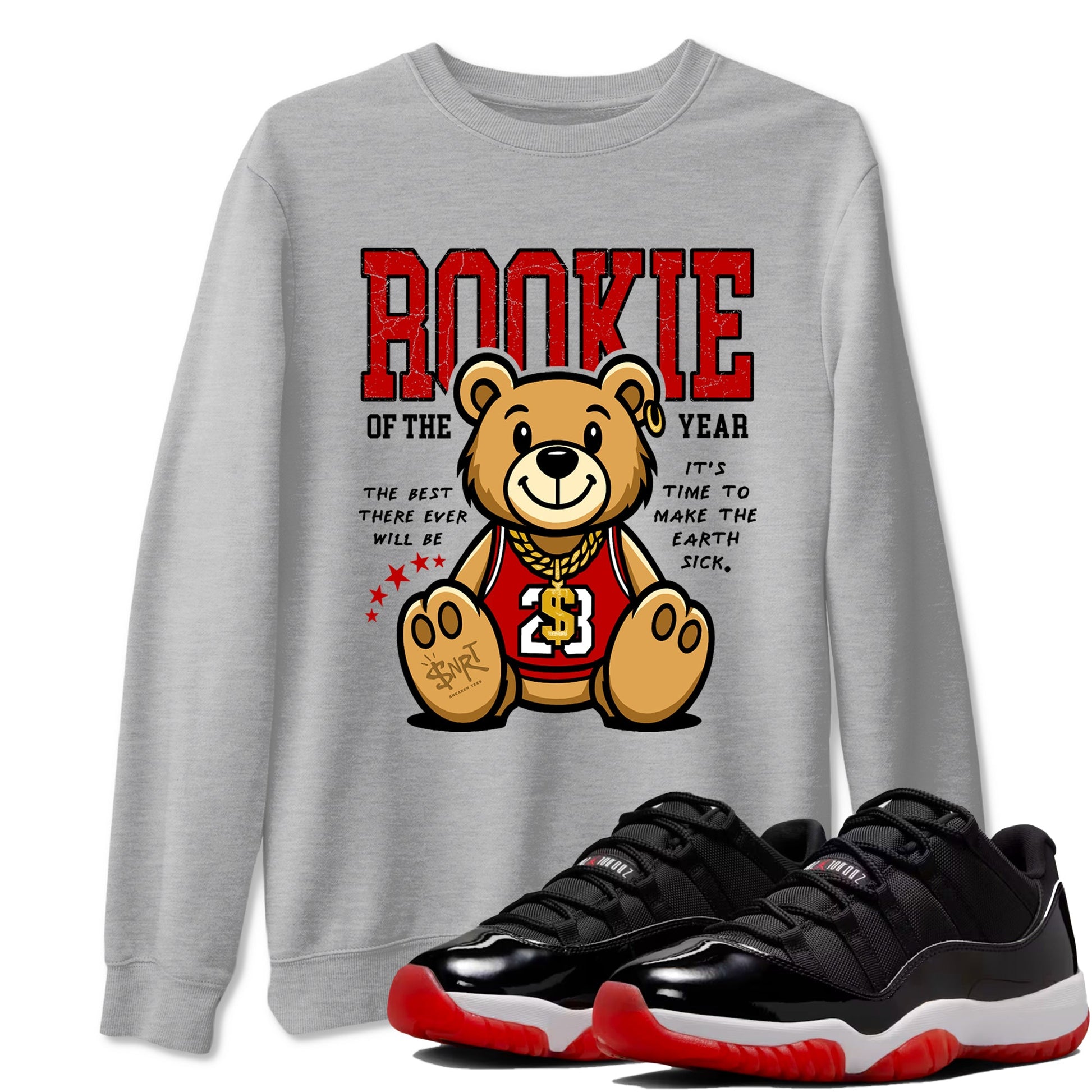 11s Bred shirts to match jordans Rookie Of The Year sneaker match tees Air Jordan 11 Retro Bred match shoes to clothes SNRT Sneaker Tees unisex cotton Heather Grey 1 shirts
