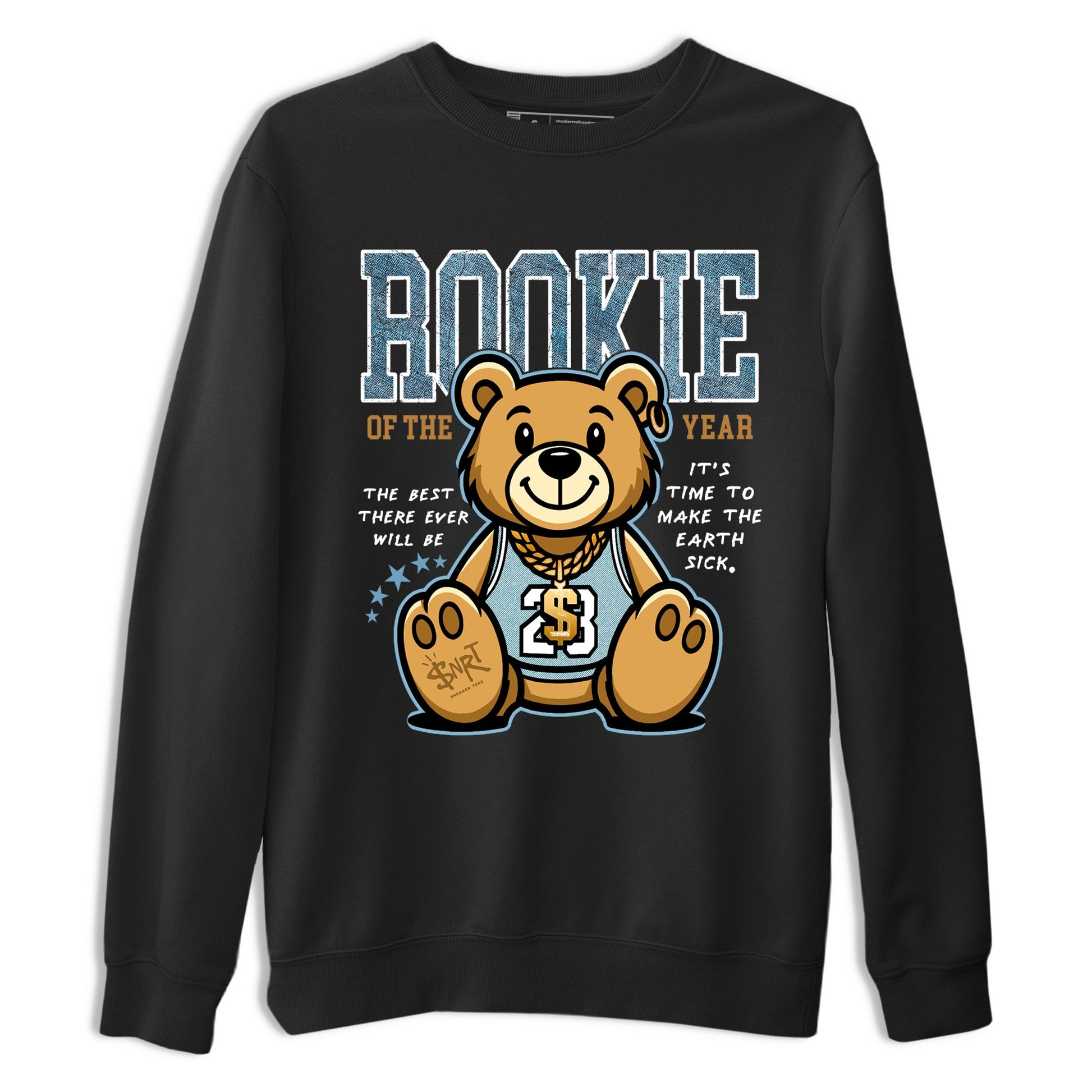 Sneaker match tees – Sneaker Tees To Match 4s Worn Blue Air Jordan 4 Denim Shoes – Rookie Of The Year Tee Black 2