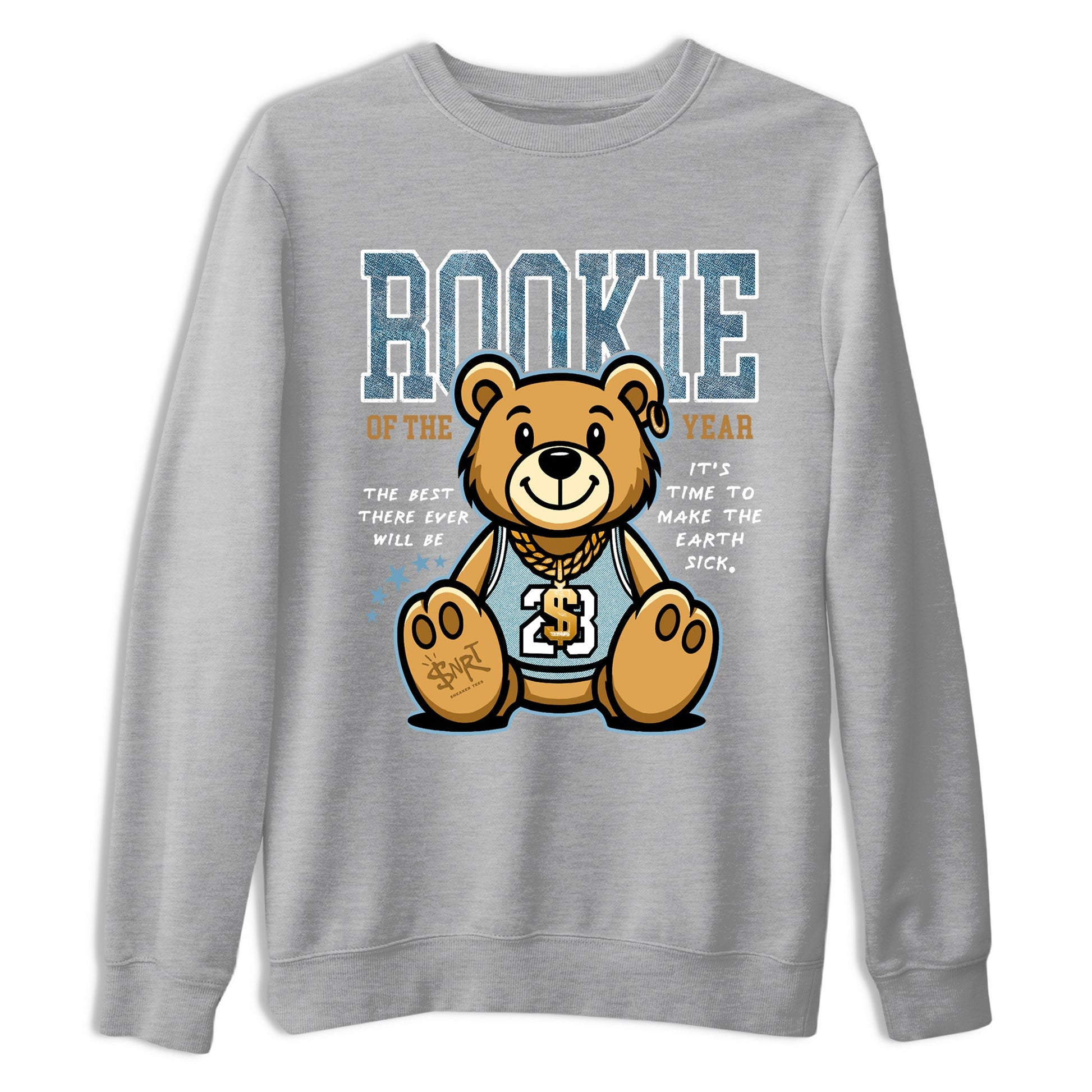 Sneaker match tees – Sneaker Tees To Match 4s Worn Blue Air Jordan 4 Denim Shoes – Rookie Of The Year Tee Heather Grey 2