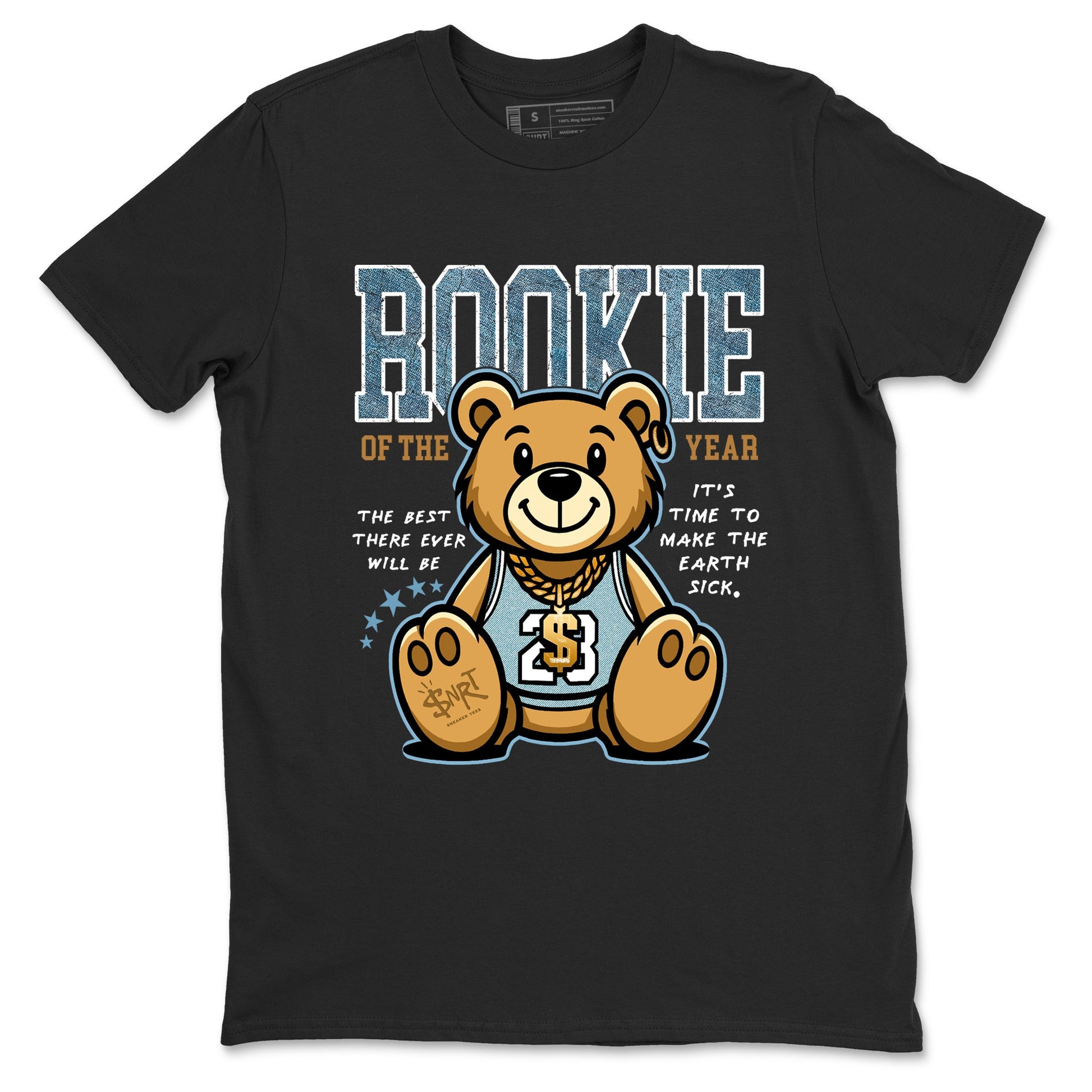 Sneaker match tees – Sneaker Tees To Match 4s Worn Blue Air Jordan 4 Denim Shoes – Rookie Of The Year Tee Black 2