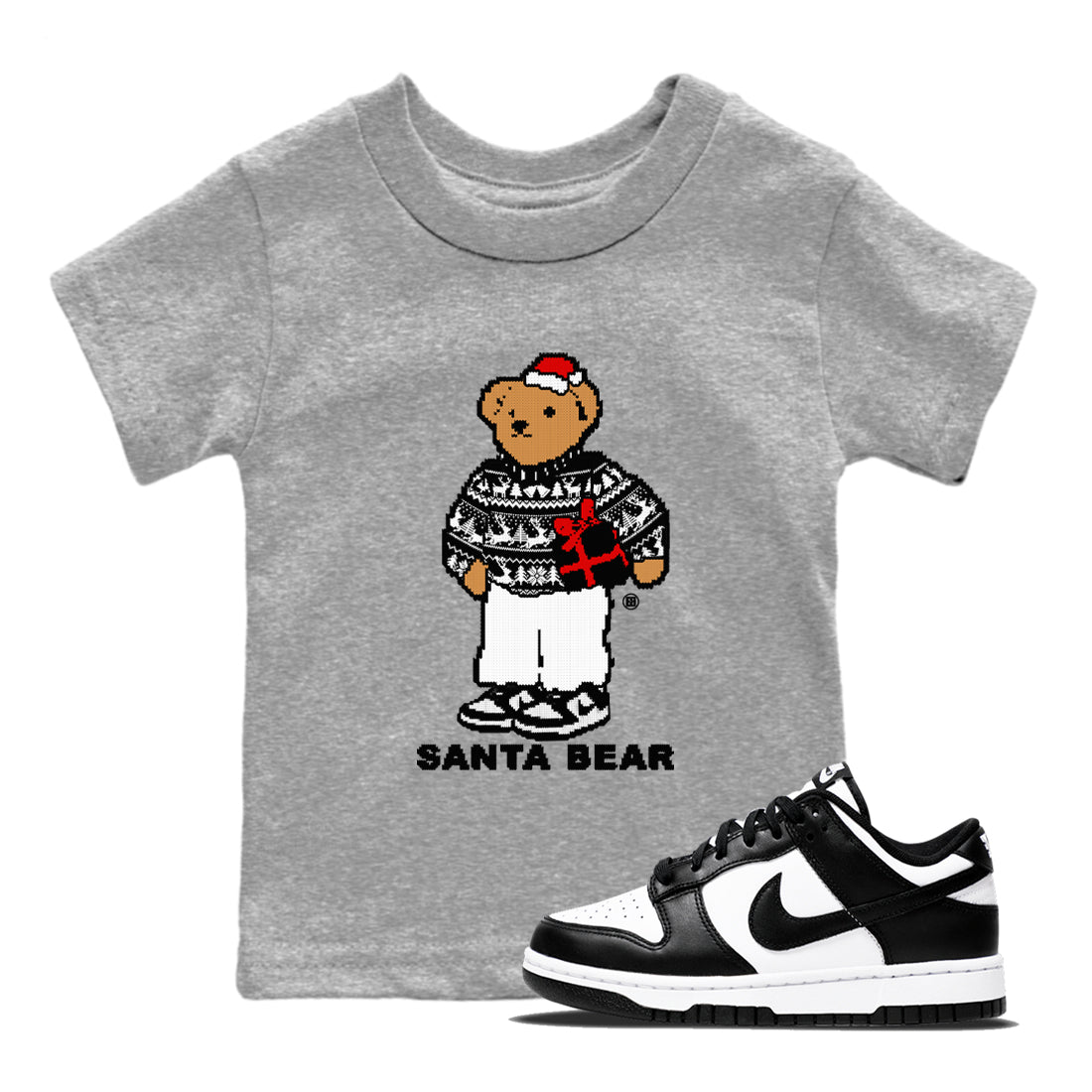 Dunk White Black t shirts to match sneakers Santa Bear Christmas Shirts Dunk Panda shirt SNRT Sneaker Tees Youth Baby Heather Grey 1 tee