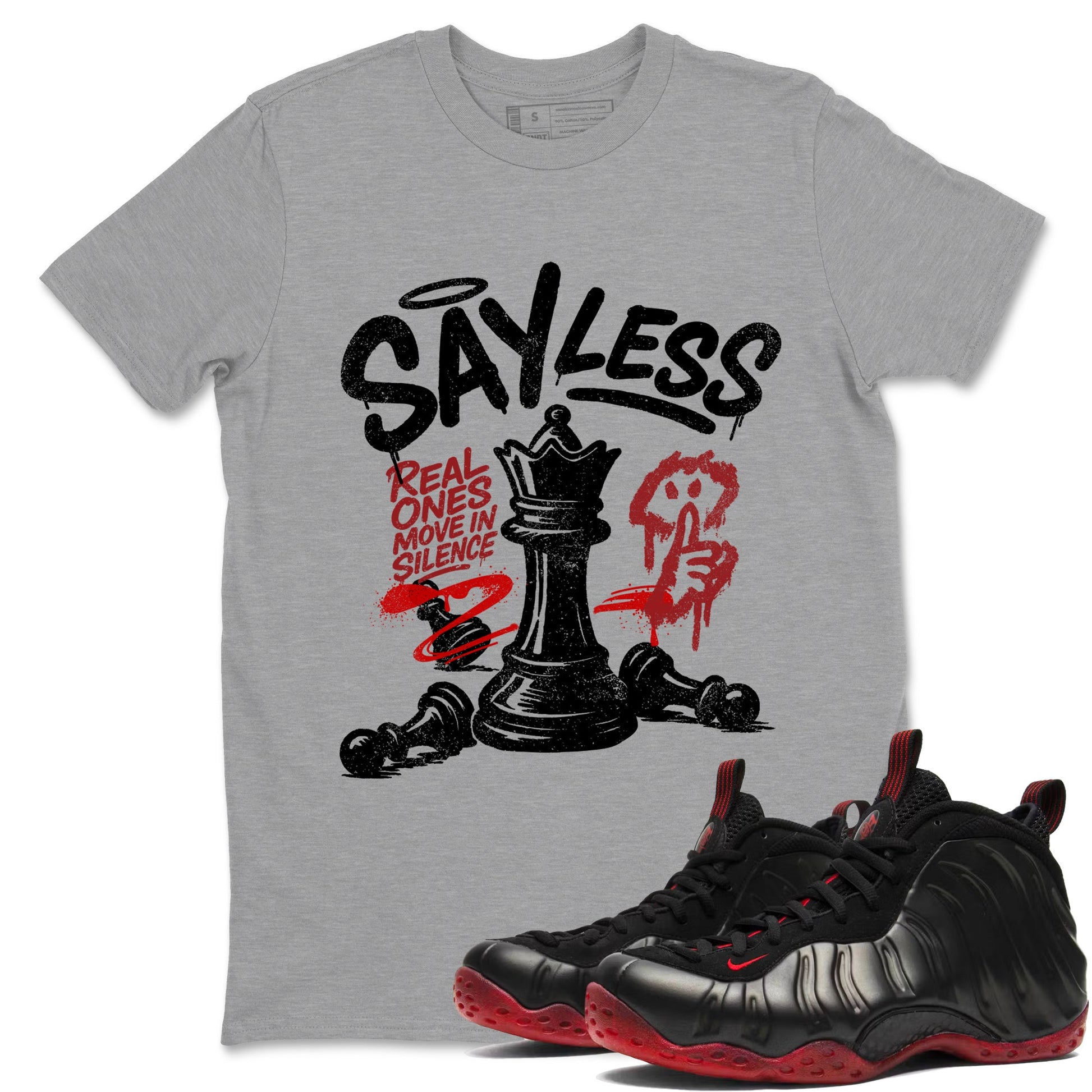 Sneaker match tees – Sneaker Tees To Match Air Foamposite Cough Drop Shoes – Say Less Tee Heather Grey 1