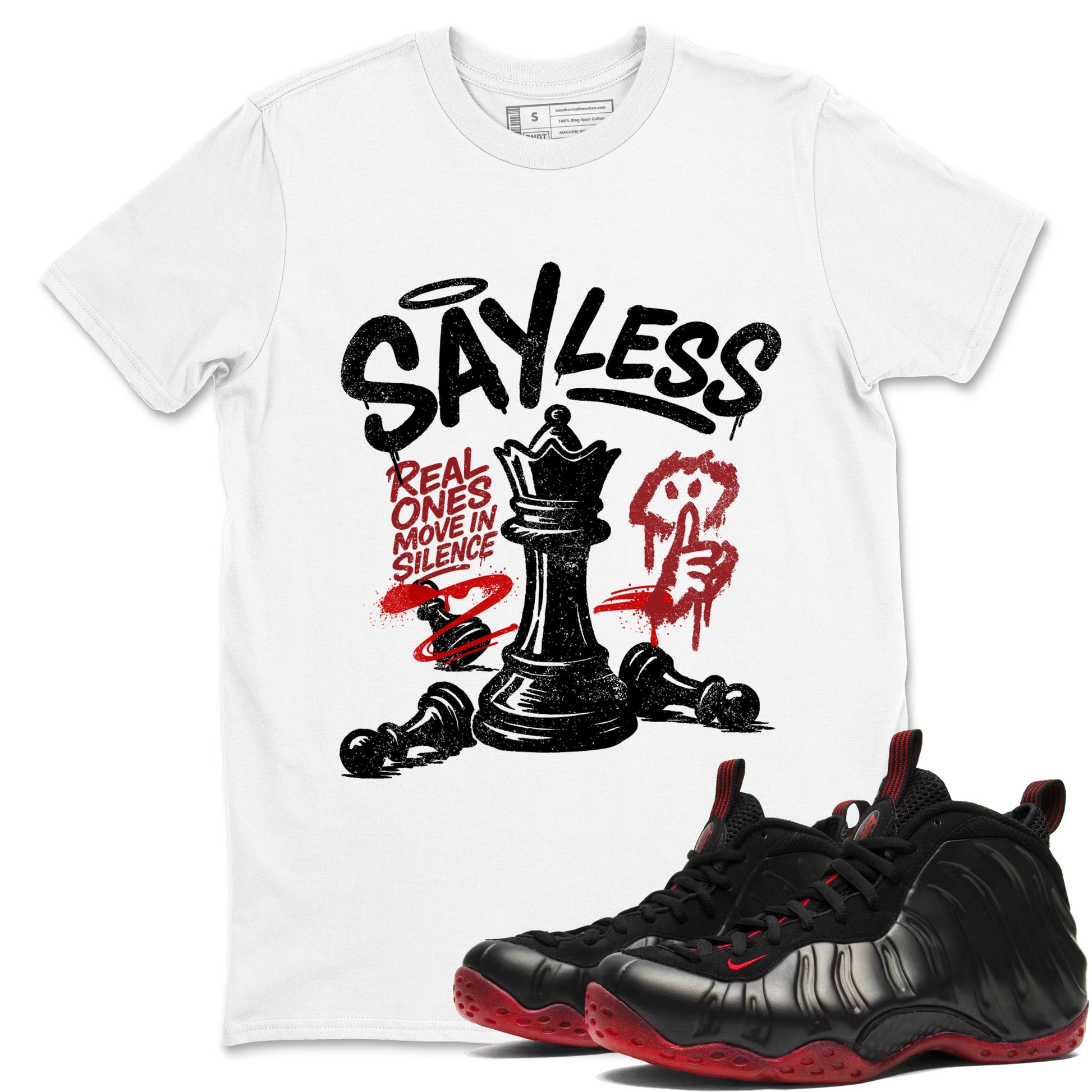 Sneaker match tees – Sneaker Tees To Match Air Foamposite Cough Drop Shoes – Say Less Tee White 1