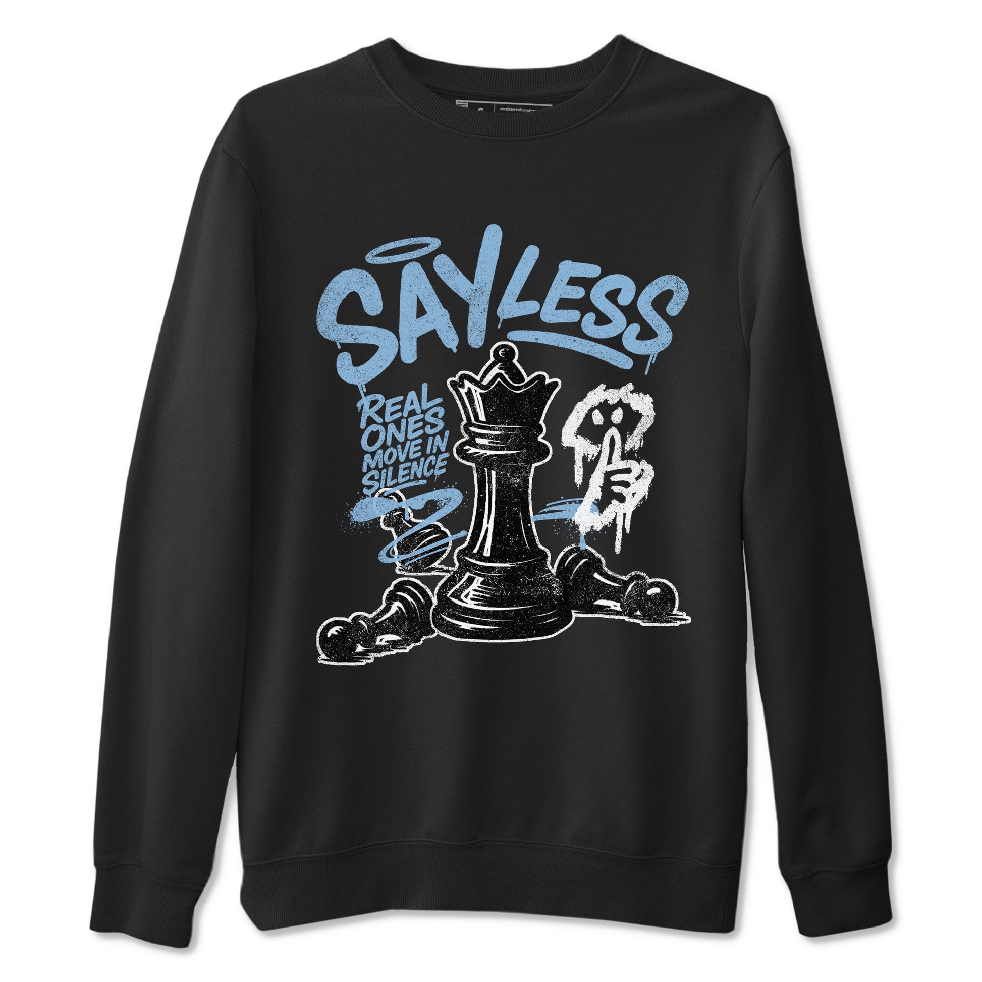Say Less sneaker match t-shirt styled to complete your fit with the Air Foamposite One Psychic Blue sneakers, shown in Black 2.