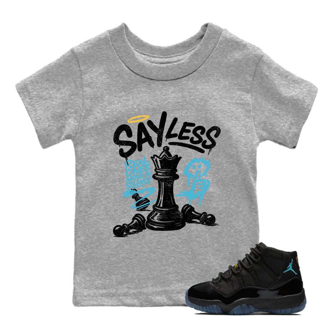 Sneaker Threads – Sneaker Tees To Match Air Jordan 11 Retro Gamma – Say Less Youth Graphic Tee Heather Grey 1. Perfect for Jordan releases 2025 colorways.