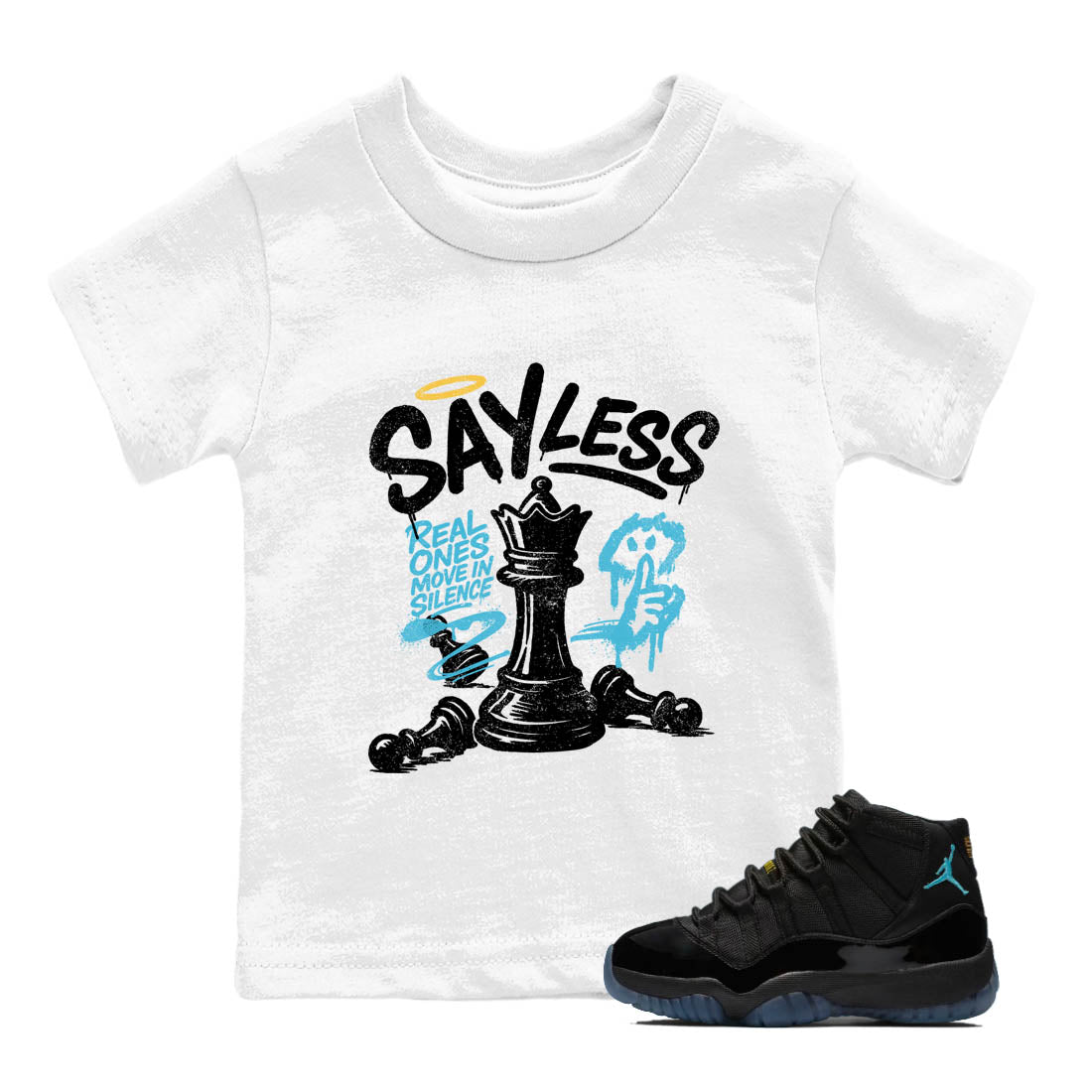 Sneaker Threads – Sneaker Tees To Match Air Jordan 11 Retro Gamma – Say Less Youth Graphic Tee White 1. Perfect for Jordan releases 2025 colorways.