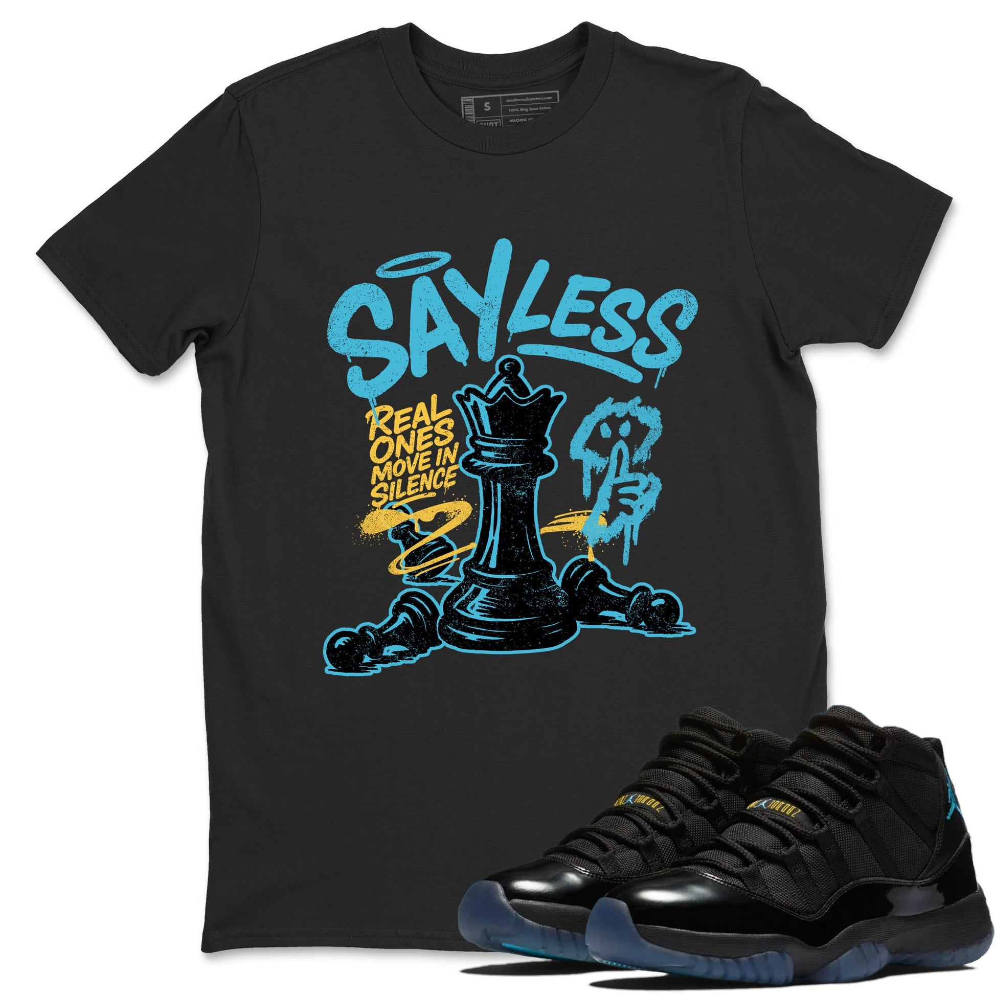 Sneaker Threads – Sneaker Tees To Match Air Jordan 11 Retro Gamma – Say Less Graphic Tee Black 1. Perfect for Jordan releases 2025 colorways.