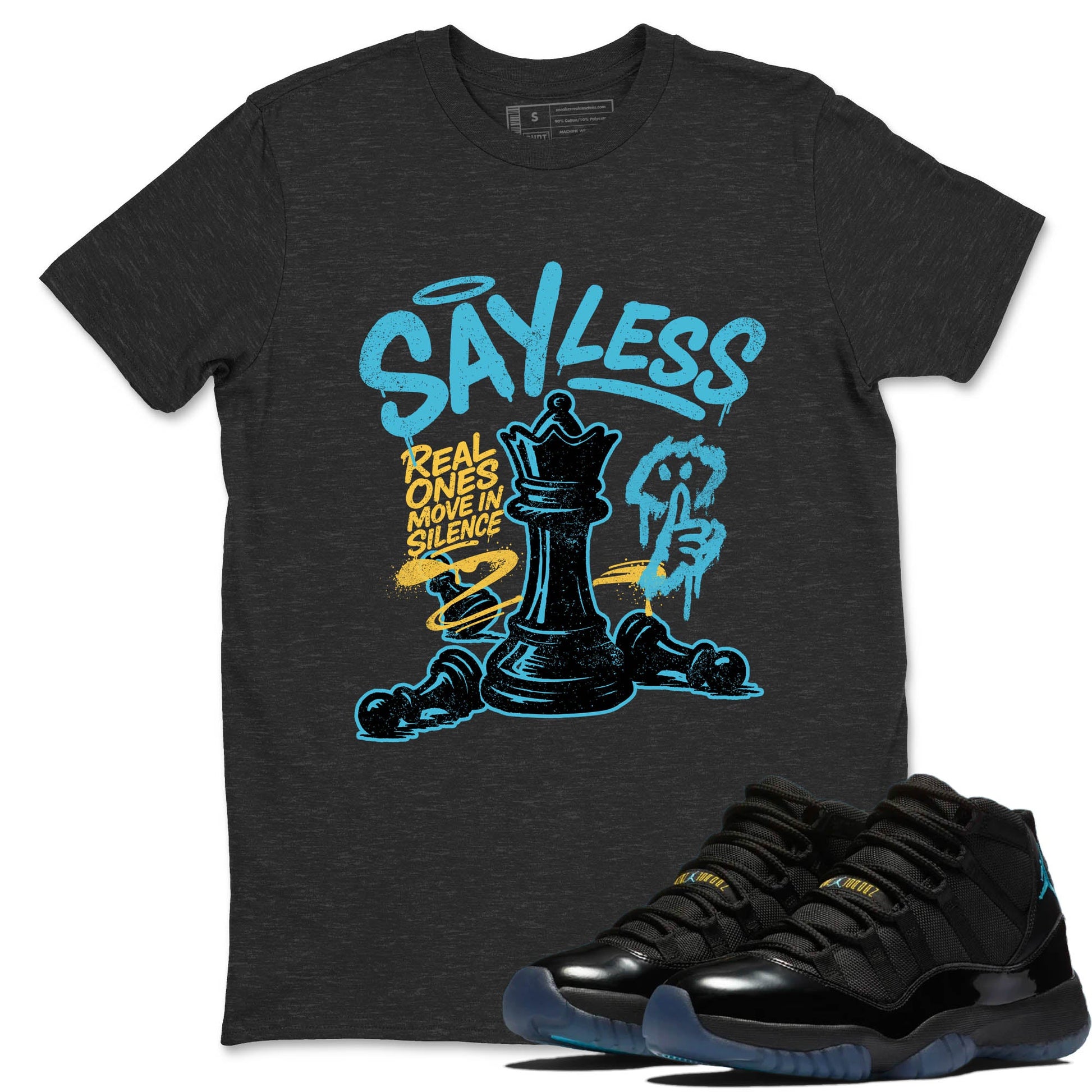 Sneaker Threads – Sneaker Tees To Match Air Jordan 11 Retro Gamma – Say Less Graphic Tee Charcoal Heather 1. Perfect for Jordan releases 2025 colorways.