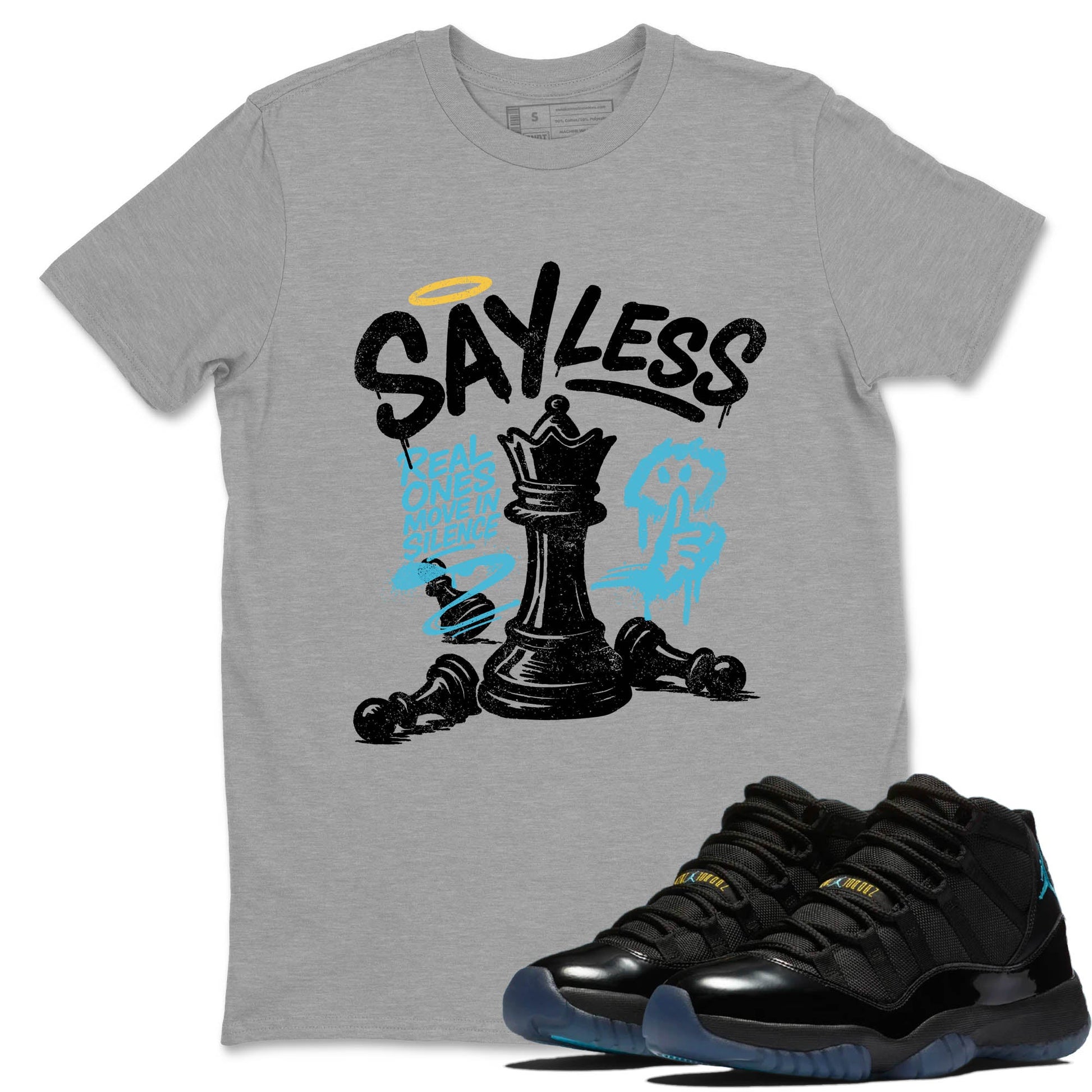 Sneaker Threads – Sneaker Tees To Match Air Jordan 11 Retro Gamma – Say Less Graphic Tee Heather Grey 1. Perfect for Jordan releases 2025 colorways.