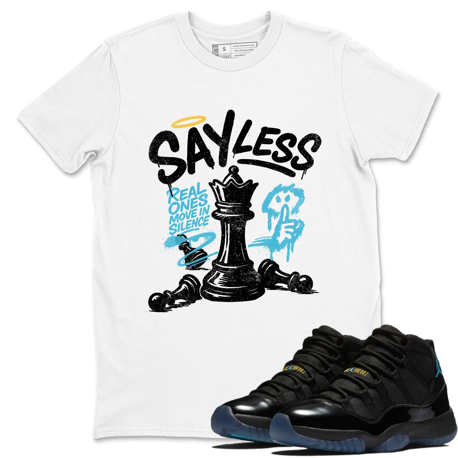 Sneaker Threads – Sneaker Tees To Match Air Jordan 11 Retro Gamma – Say Less Graphic Tee White 1. Perfect for Jordan releases 2025 colorways.