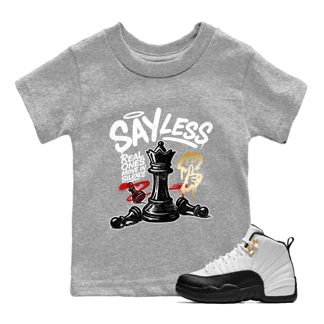 Sneaker match tees – Sneaker Tees To Match Air Jordan 12 Taxi Shoes – Say Less Kids T-Shirt Heather Grey 1