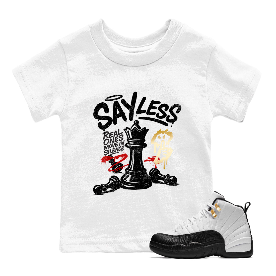 Sneaker match tees – Sneaker Tees To Match Air Jordan 12 Taxi Shoes – Say Less Kids T-Shirt White 1