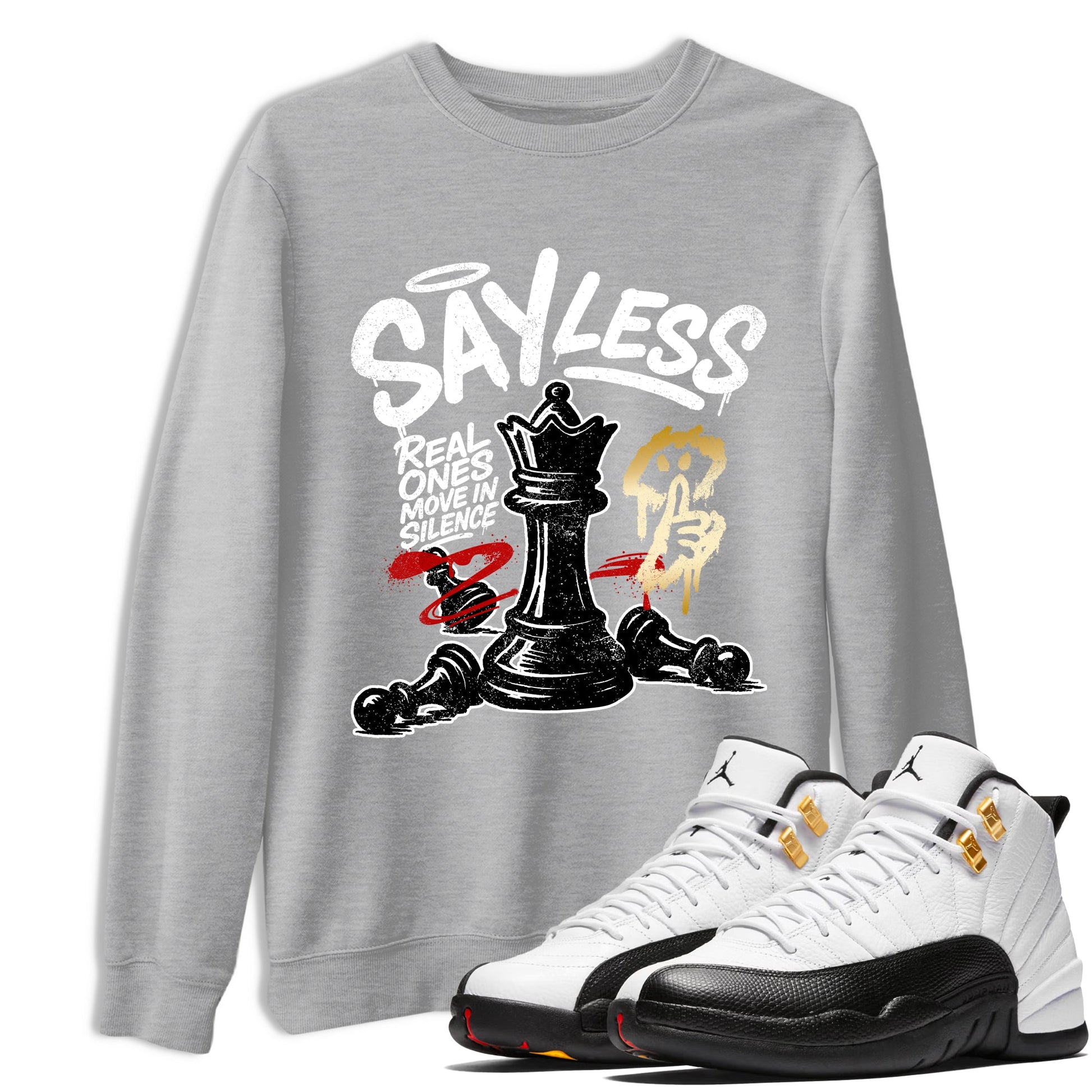 Sneaker match tees – Sneaker Tees To Match Air Jordan 12 Taxi Shoes – Say Less Tee Heather Grey 1