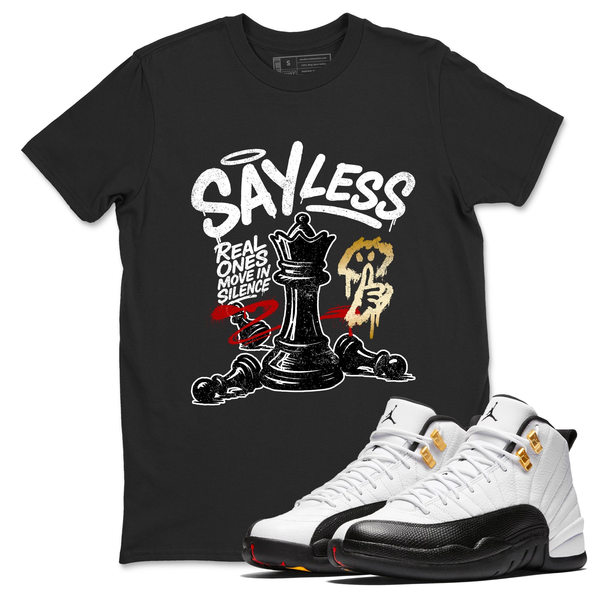 Sneaker match tees – Sneaker Tees To Match Air Jordan 12 Taxi Shoes – Say Less Tee Black 1