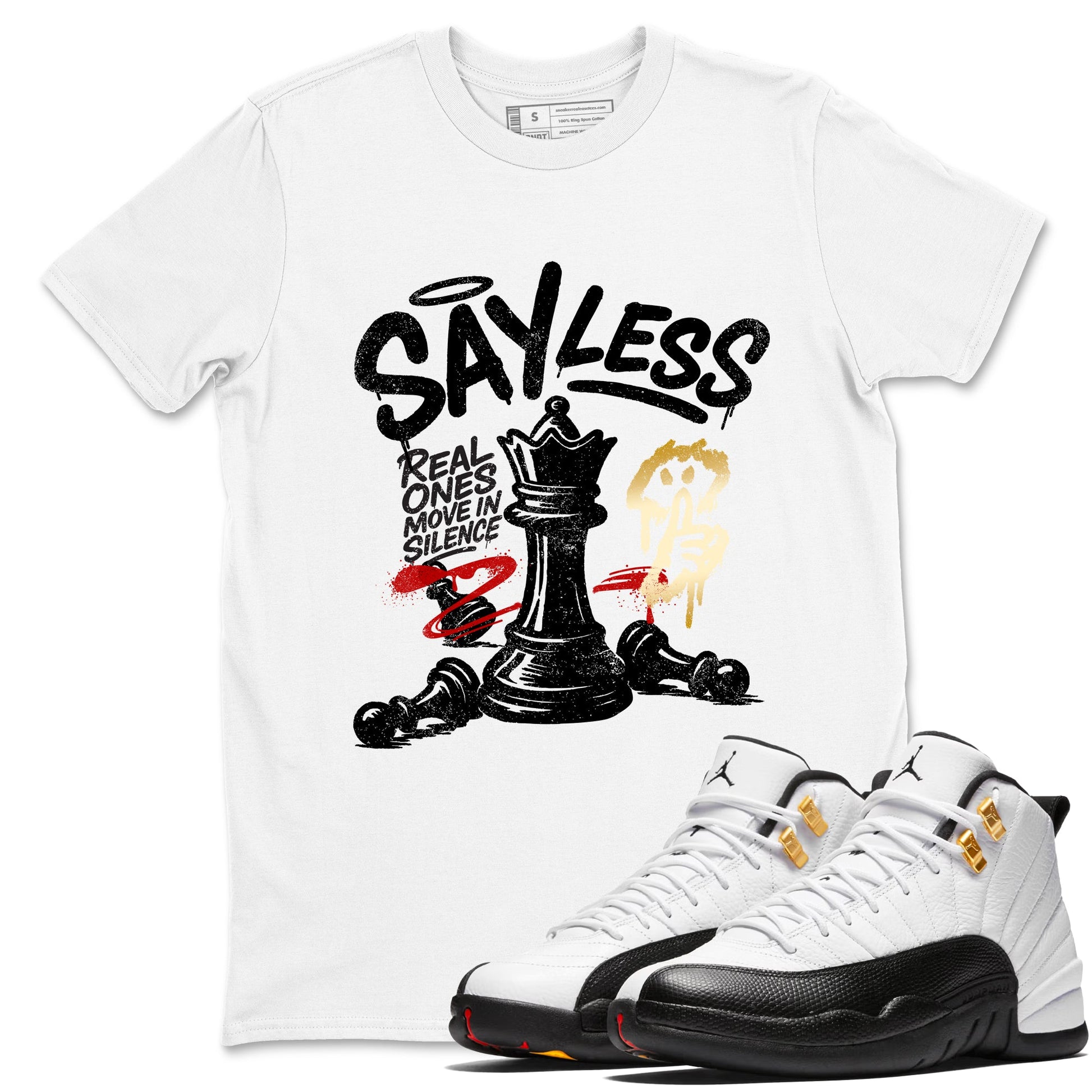 Sneaker match tees – Sneaker Tees To Match Air Jordan 12 Taxi Shoes – Say Less Tee White 1