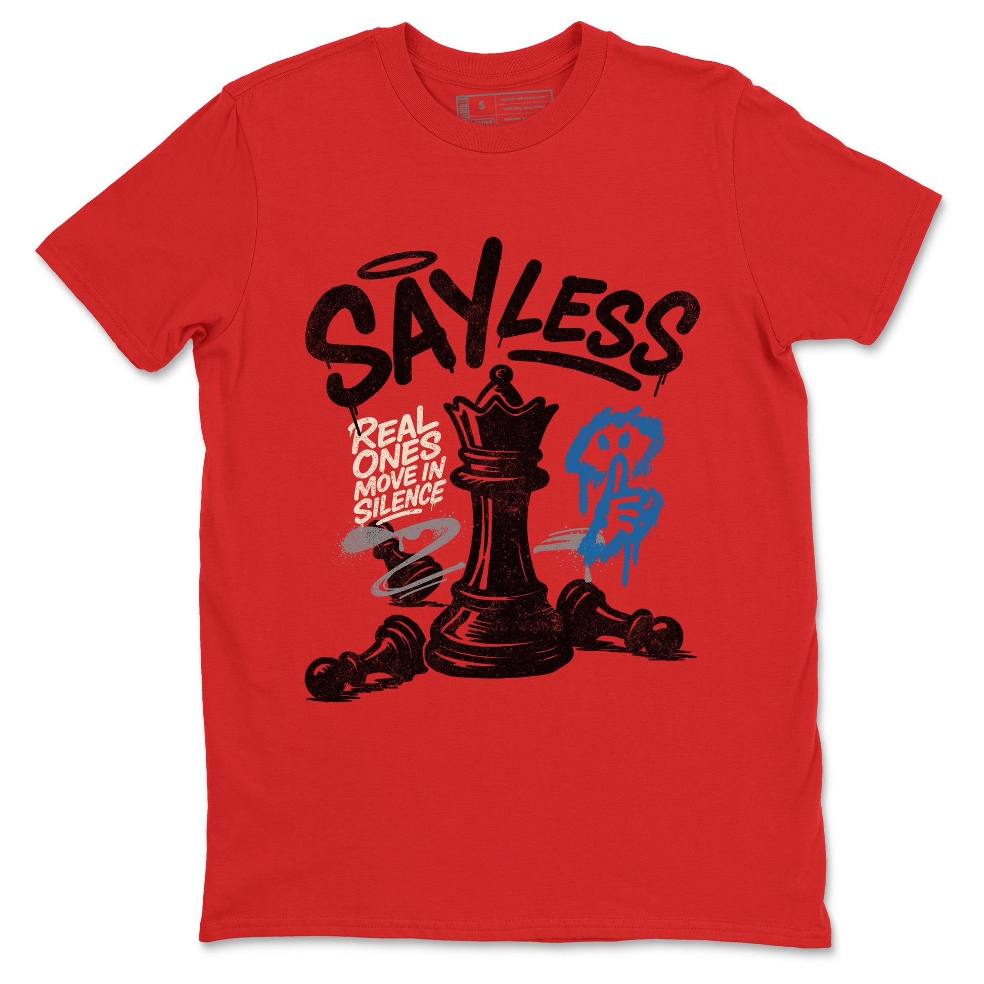 Say Less sneaker match t-shirt styled to complete your fit with the Air Jordan 3 Rare Air sneakers, shown in Red 2.