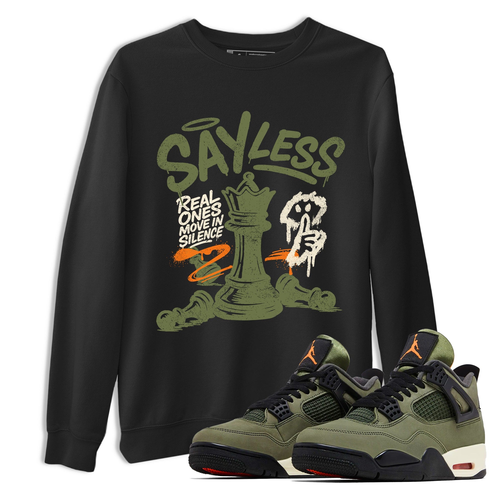 Sneaker match tees – Sneaker Tees To Match Undefeated inspired colorways Air Jordan 4 OG Olive Shoes – Say Less Tee Black 1