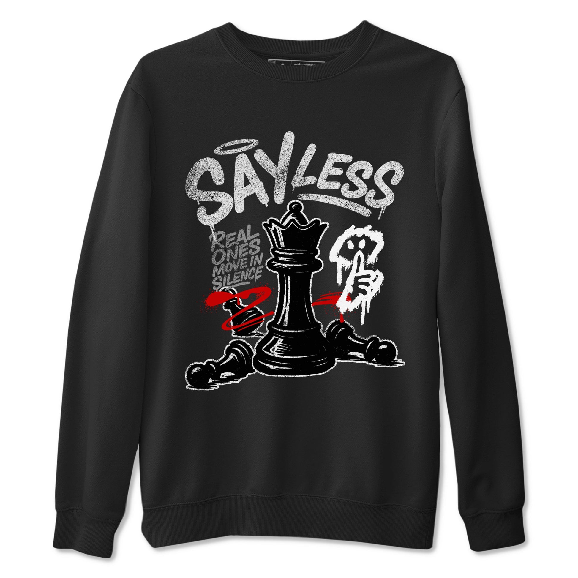 Say Less sneaker match t-shirt styled to complete your fit with the Air Jordan 4 White Cement sneakers, shown in Black 2.