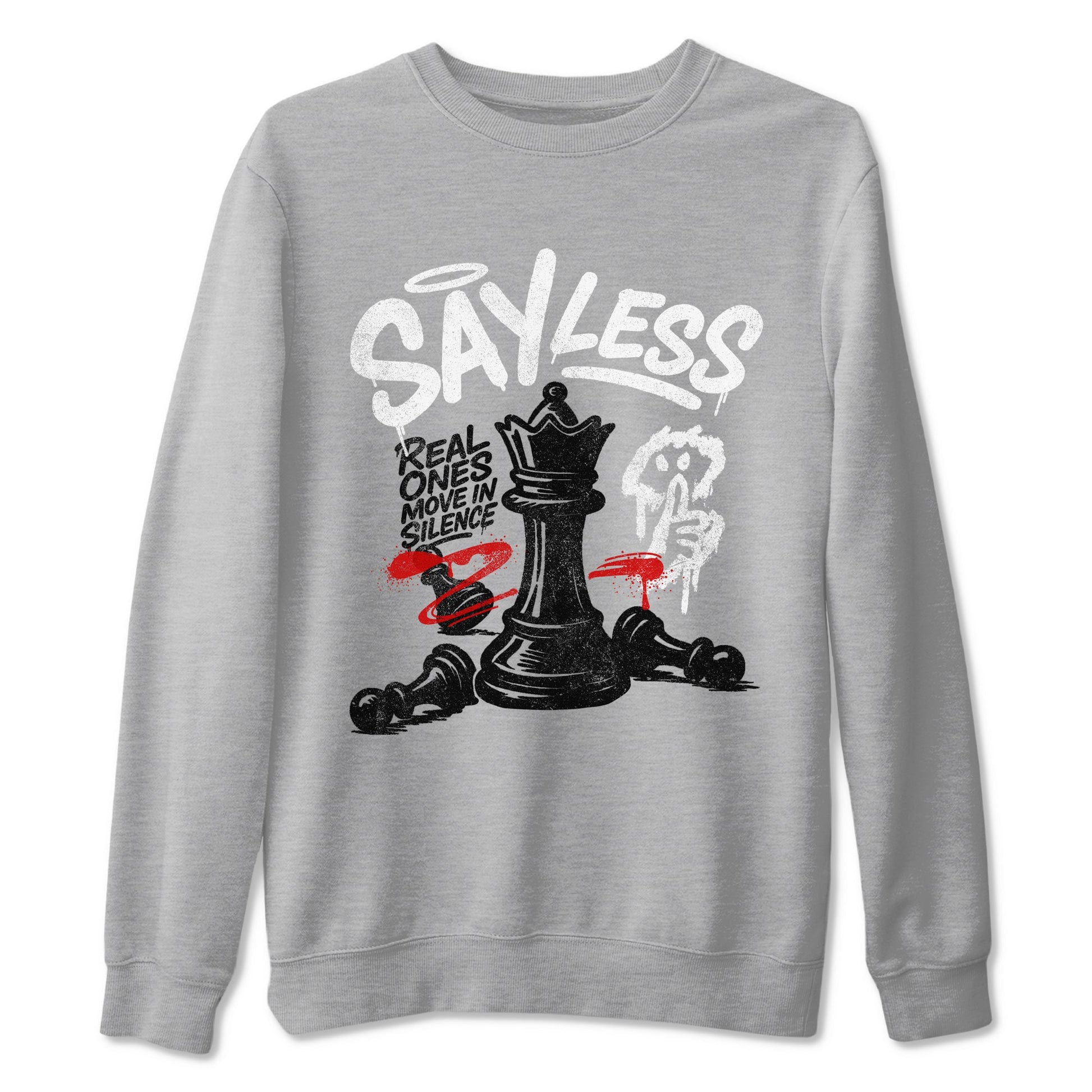 Say Less sneaker match t-shirt styled to complete your fit with the Air Jordan 4 White Cement sneakers, shown in Heather Grey 2.