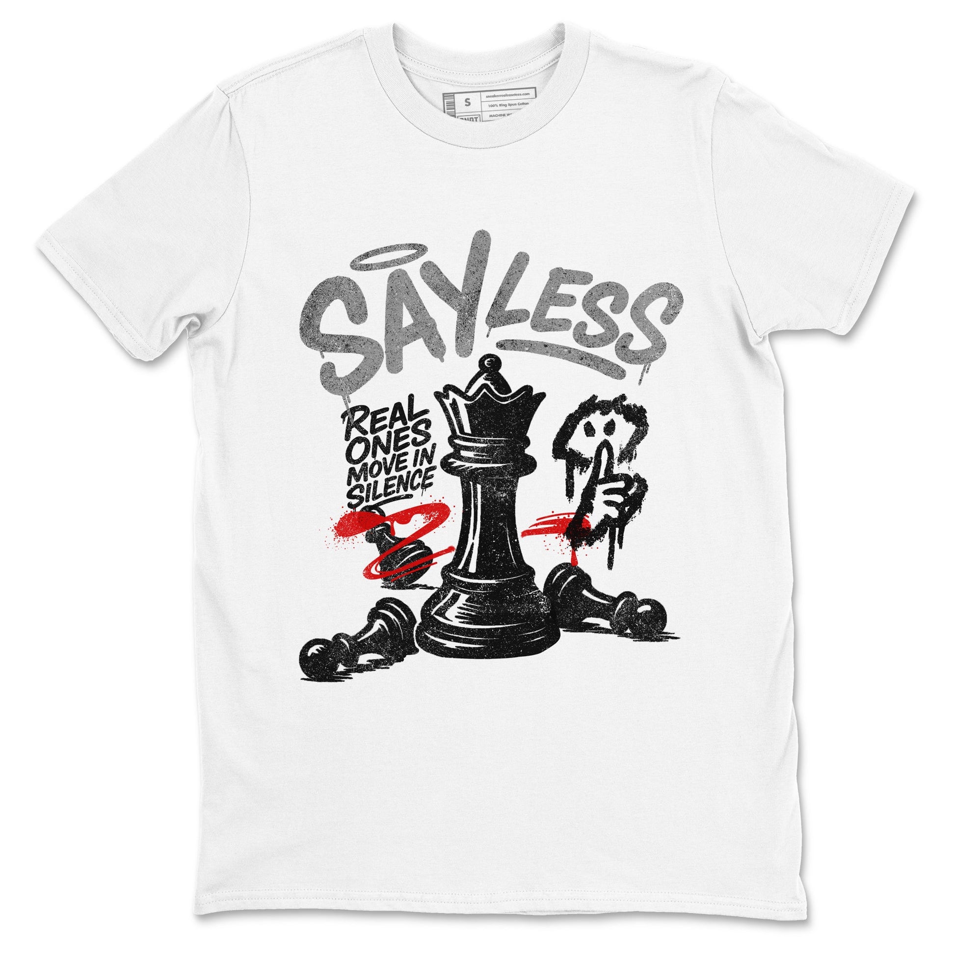 Say Less sneaker match t-shirt styled to complete your fit with the Air Jordan 4 White Cement sneakers, shown in White 2.