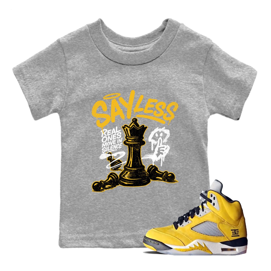 Sneaker match tees – Sneaker Tees To Match Air Jordan 5 Tokyo Shoes – Say Less Kids T-Shirt Heather Grey 1