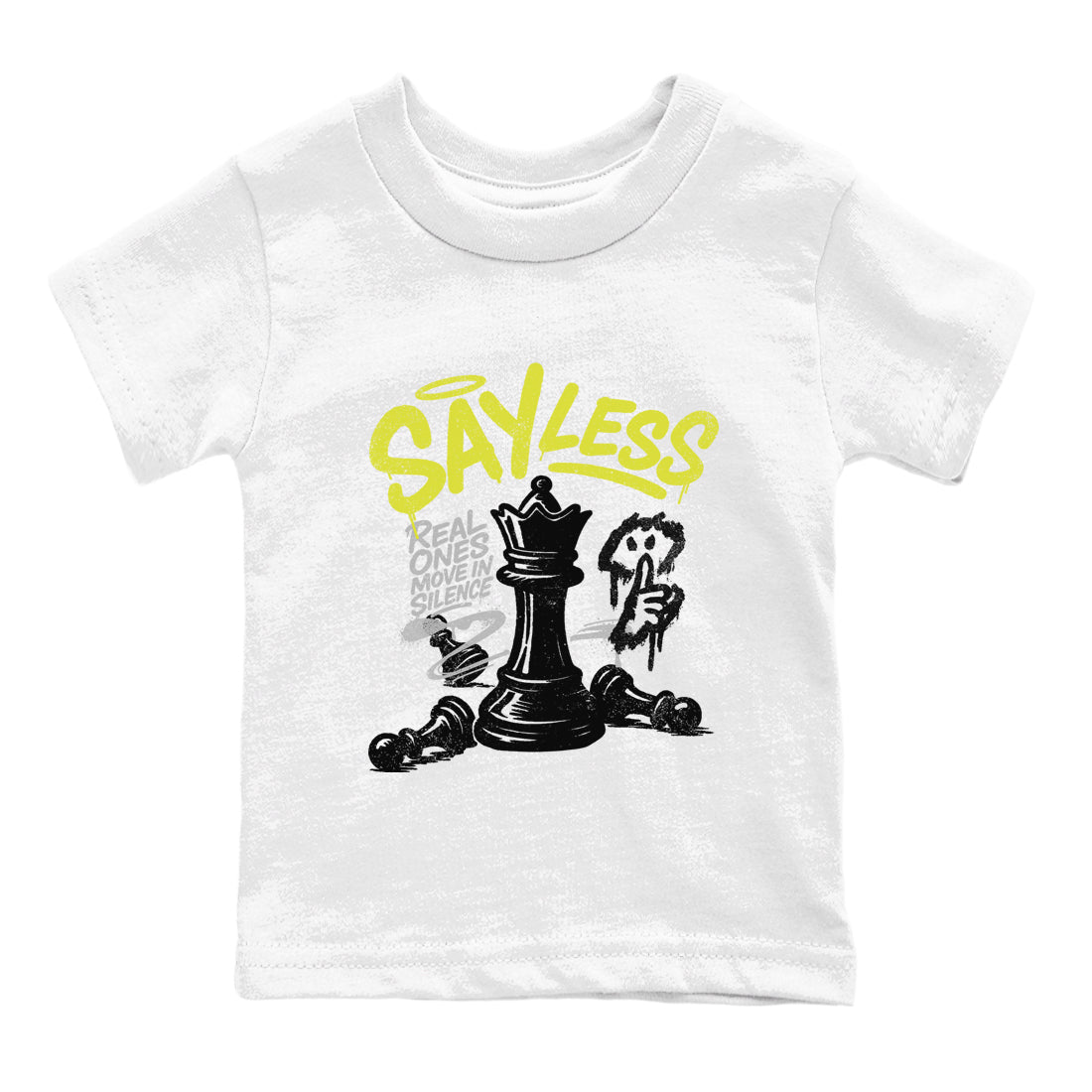 Say Less baby and kids t-shirt crafted for little sneakerheads to shine with the Air Max 90 Cyber sneakers, displayed in White 2.
