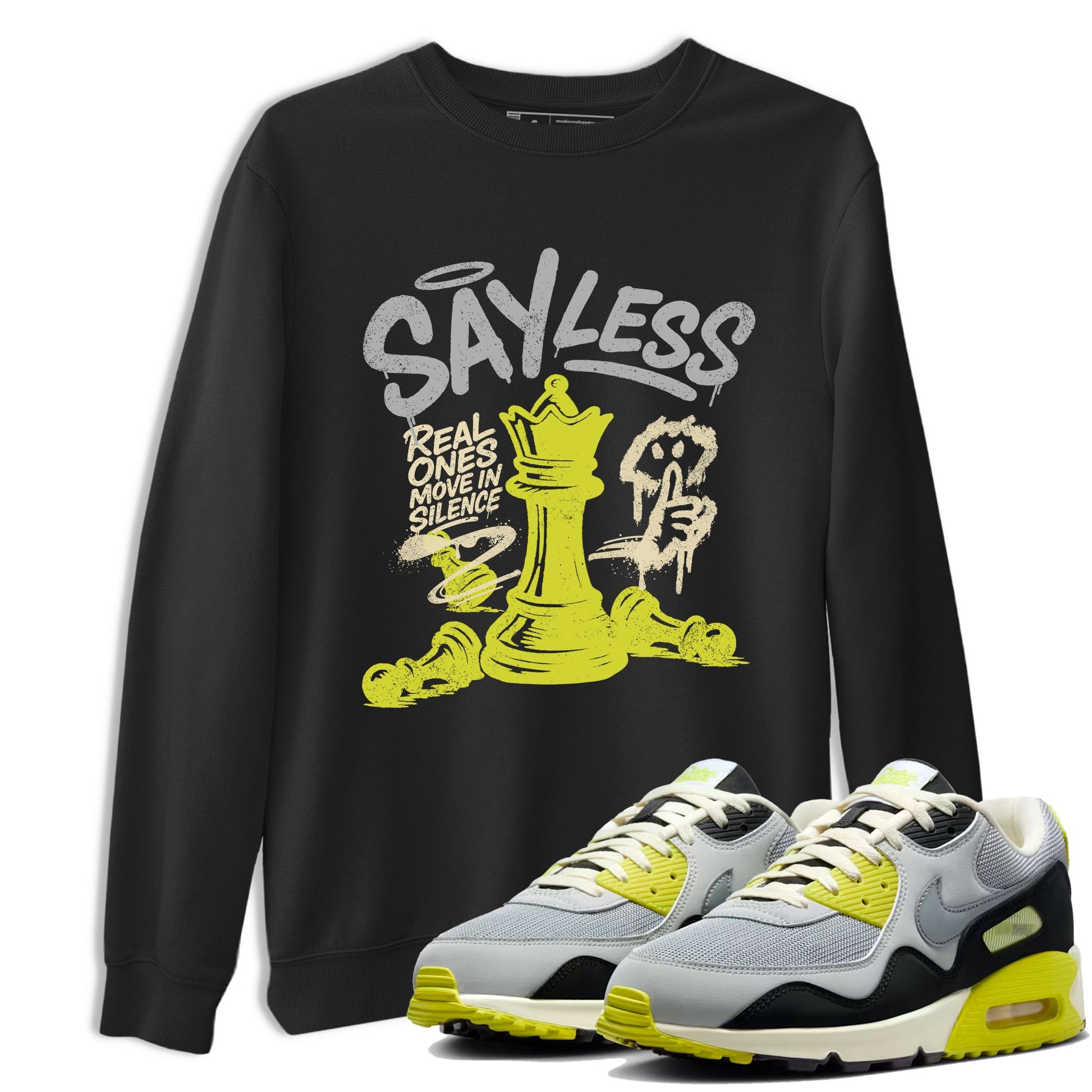 Say Less sneaker match t-shirt styled to complete your fit with the Air Max 90 Cyber sneakers, shown in Black 1.