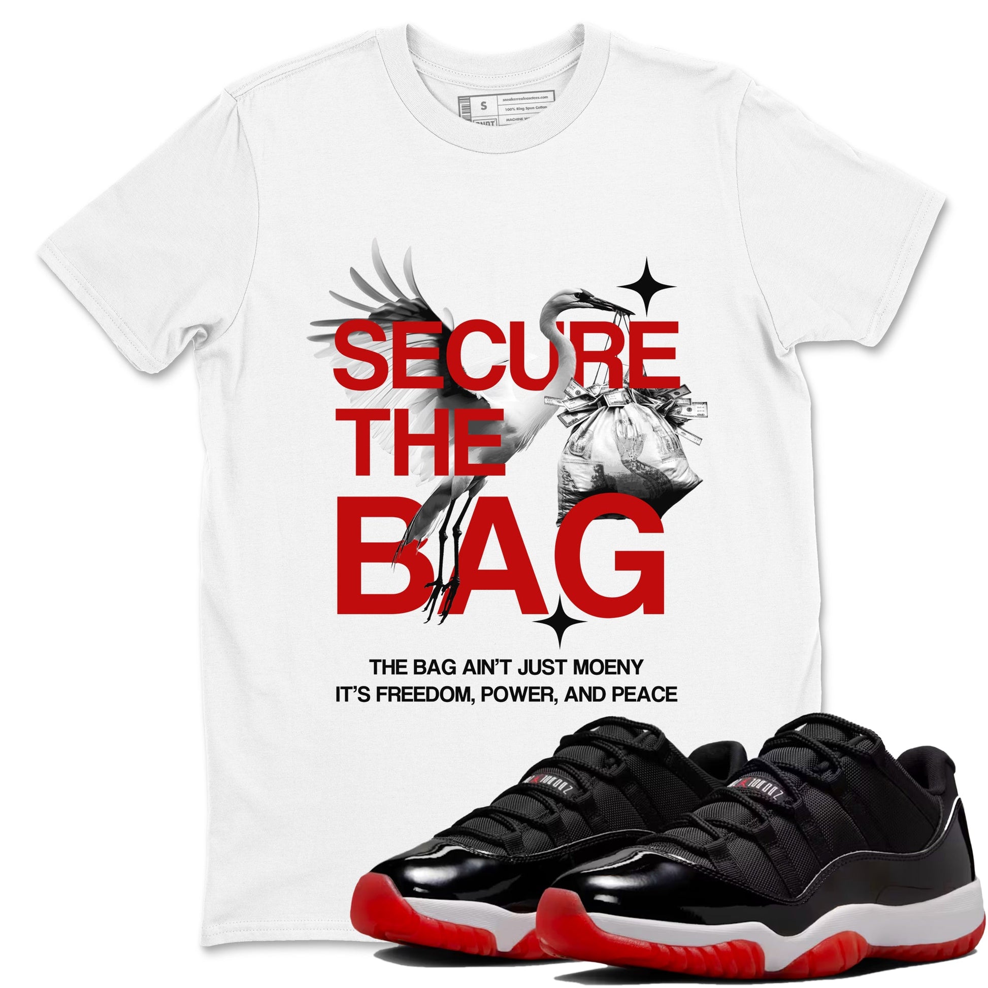 11s Bred shirts to match jordans Secure The Bag sneaker match tees Air Jordan 11 Retro Bred match shoes to clothes SNRT Sneaker Tees unisex cotton White 1 shirts