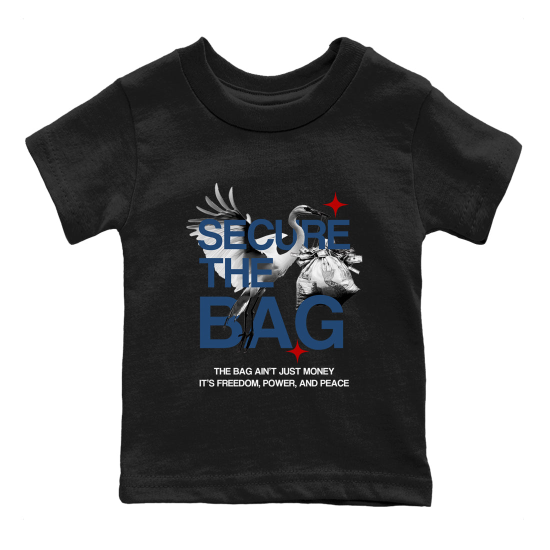 Sneaker match tees – Sneaker Tees To Match Air Jordan 12 French Blue Shoes – Secure The Bag Kids T-Shirt Black 2