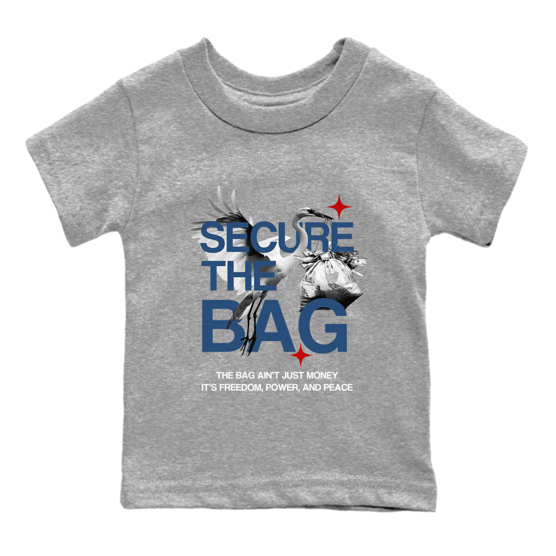 Sneaker match tees – Sneaker Tees To Match Air Jordan 12 French Blue Shoes – Secure The Bag Kids T-Shirt Heather Grey 2