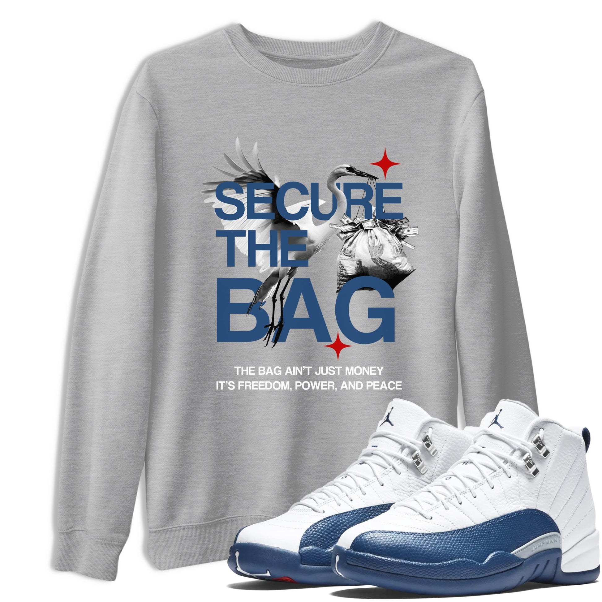 Sneaker match tees – Sneaker Tees To Match Air Jordan 12 French Blue Shoes – Secure The Bag Tee Heather Grey 1