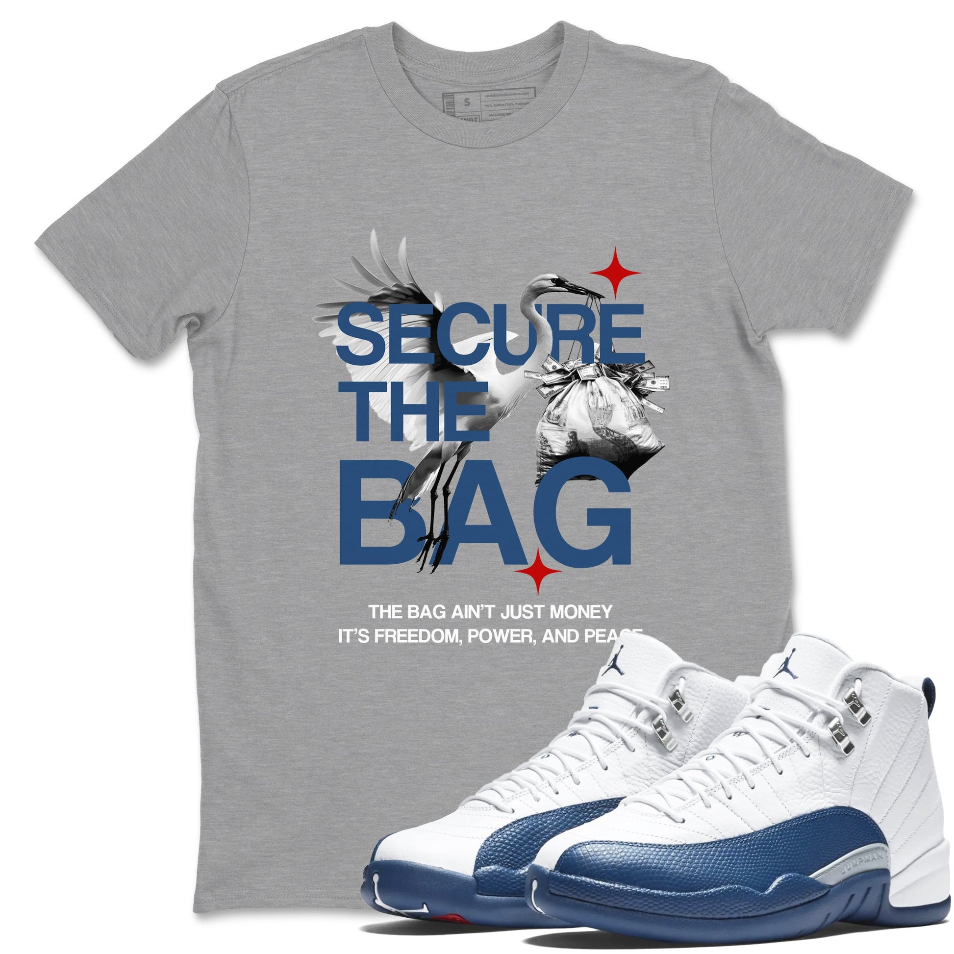Sneaker match tees – Sneaker Tees To Match Air Jordan 12 French Blue Shoes – Secure The Bag Tee Heather Grey 1