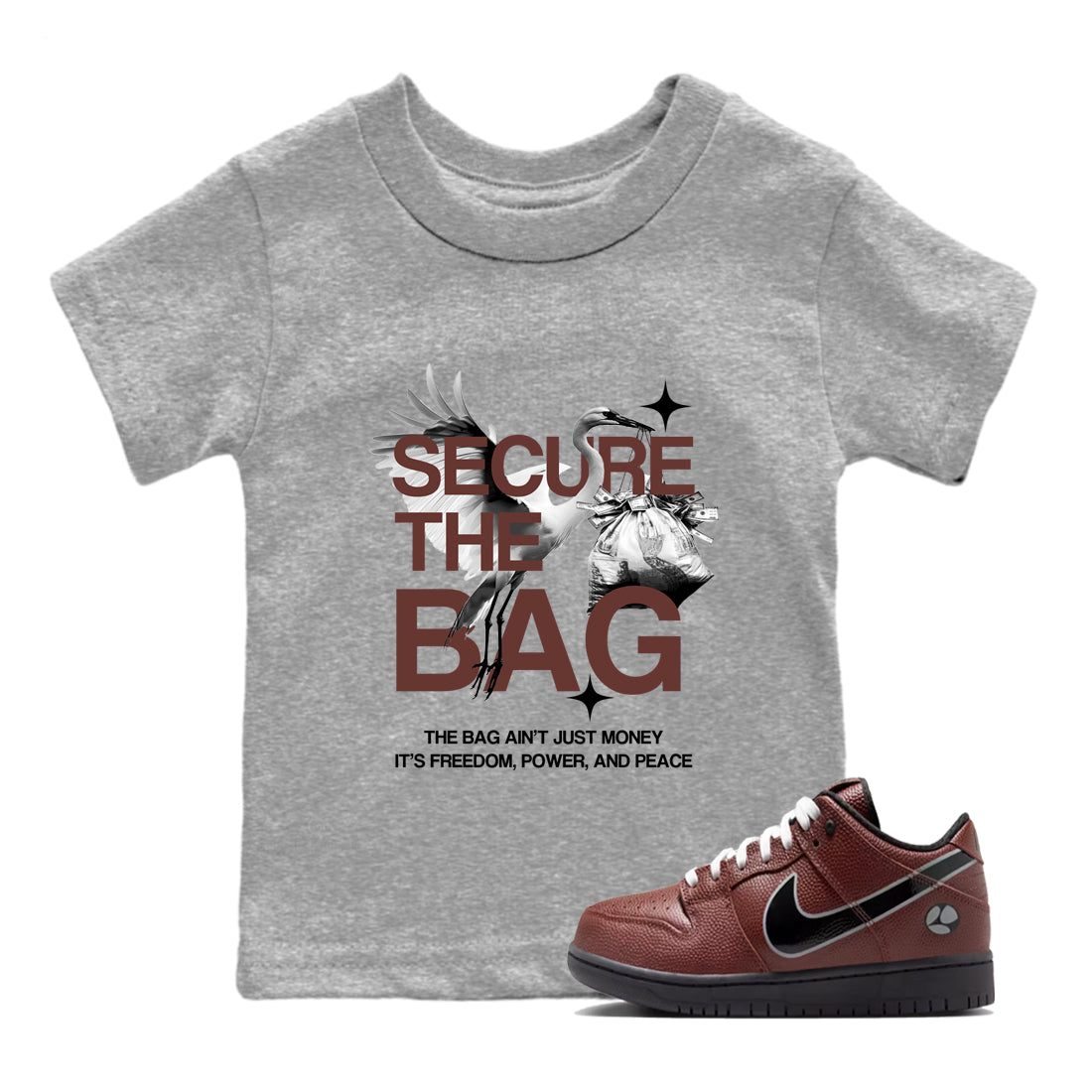 Sneaker match tees – Sneaker Tees To Match Dunk Low Football Shoes – Secure The Bag Kids T-Shirt Heather Grey 1